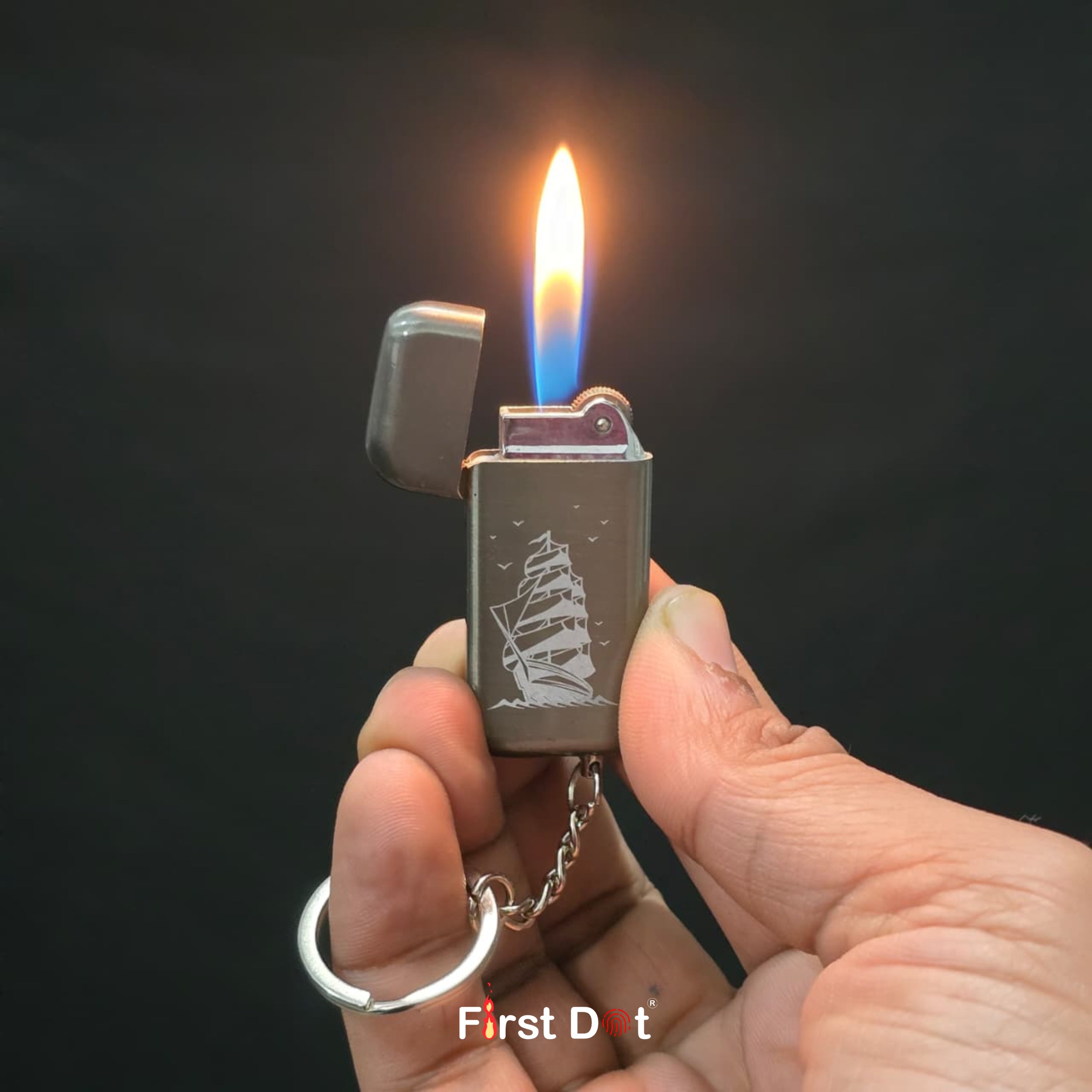 Ship Engraved Keychain Cigarette Lighter