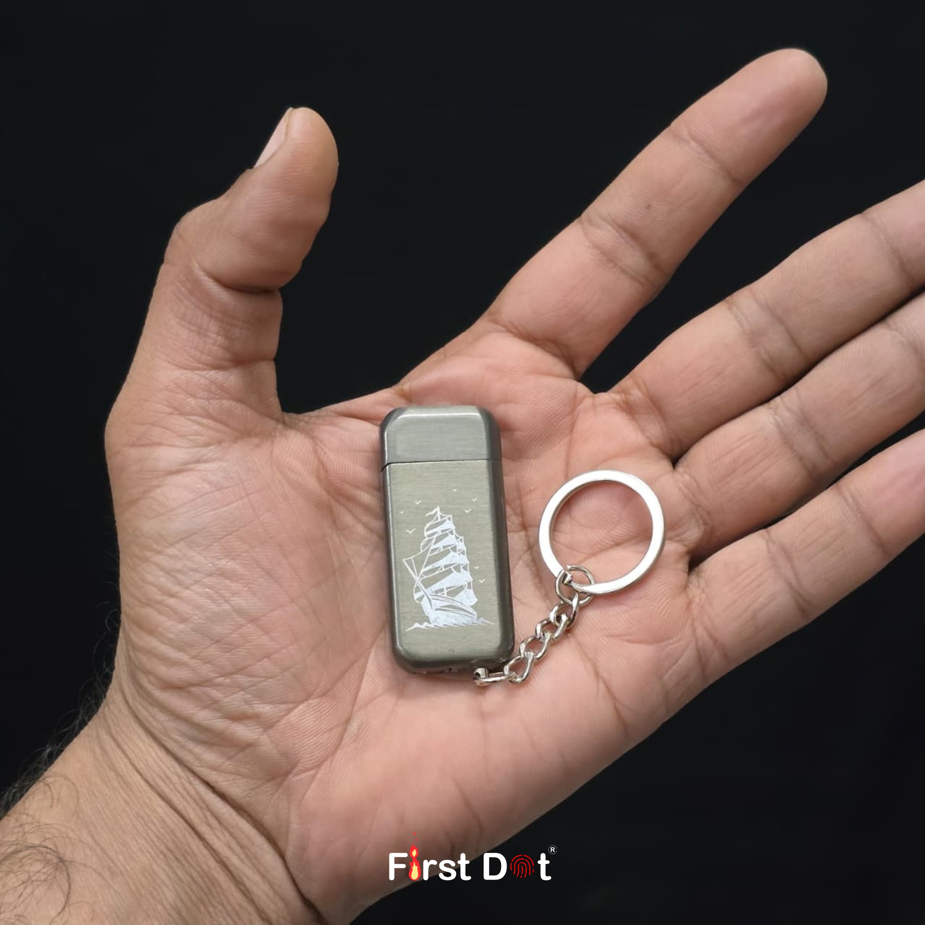 Ship Engraved Keychain Cigarette Lighter