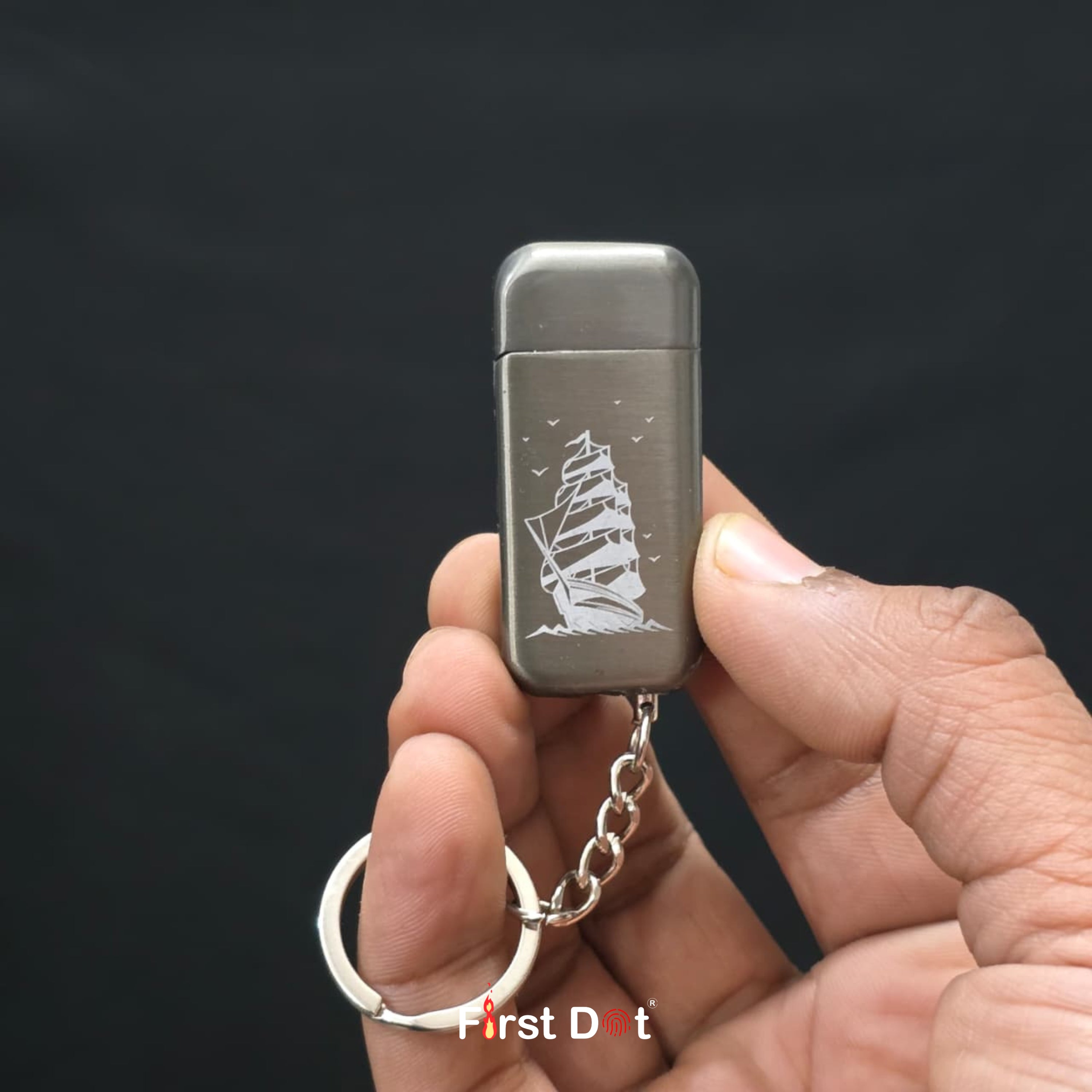 Ship Engraved Keychain Cigarette Lighter