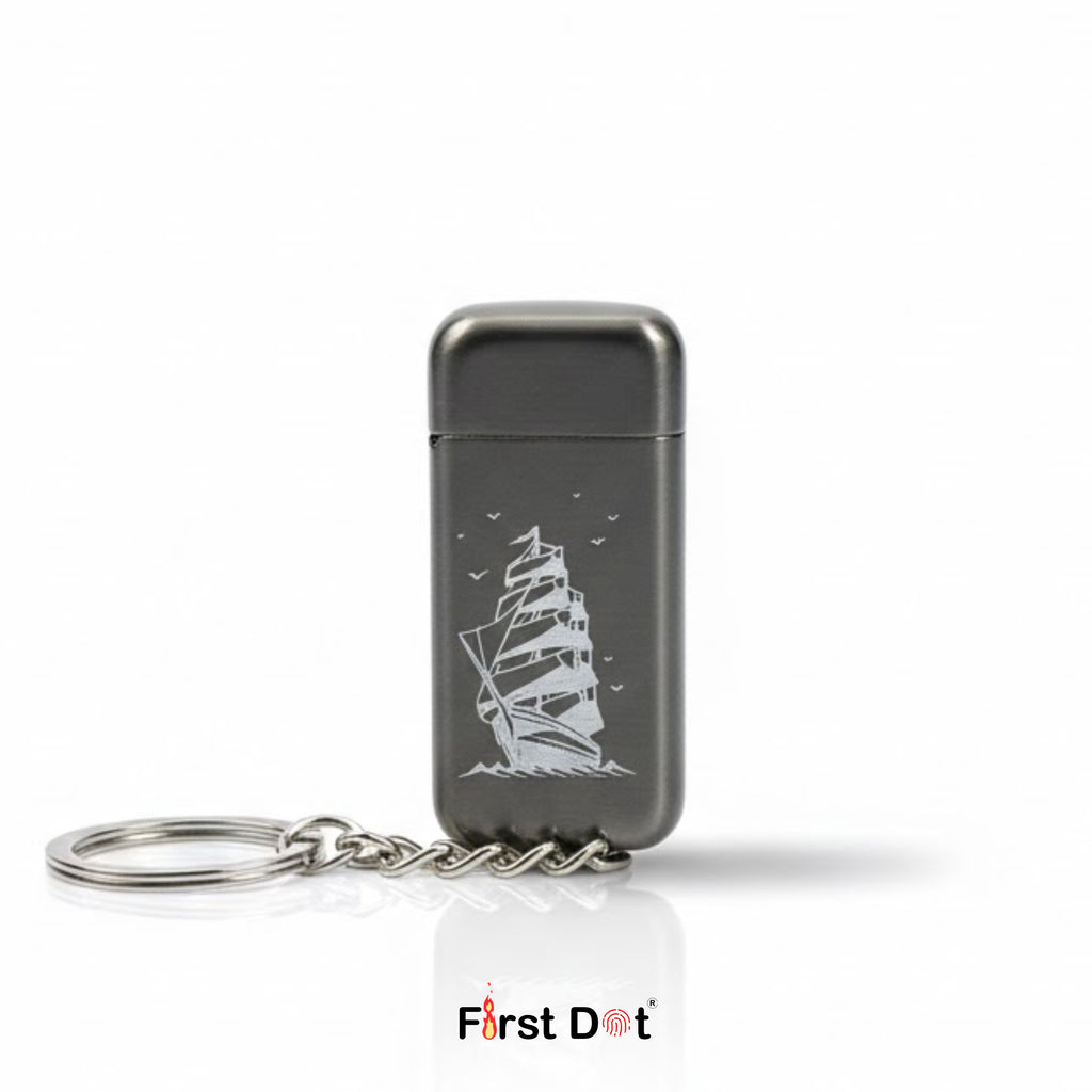 Ship Engraved Keychain Cigarette Lighter
