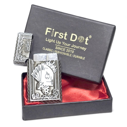 Good Luck Dice Embossed Refillable Cigarette Lighter Silver