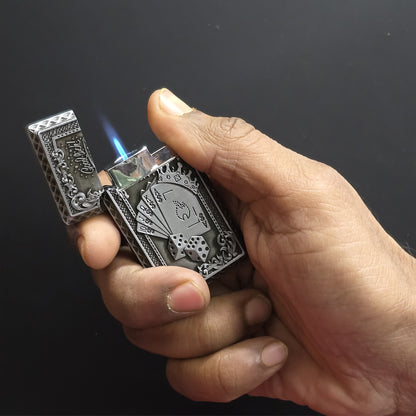 Good Luck Dice Embossed Refillable Cigarette Lighter Silver