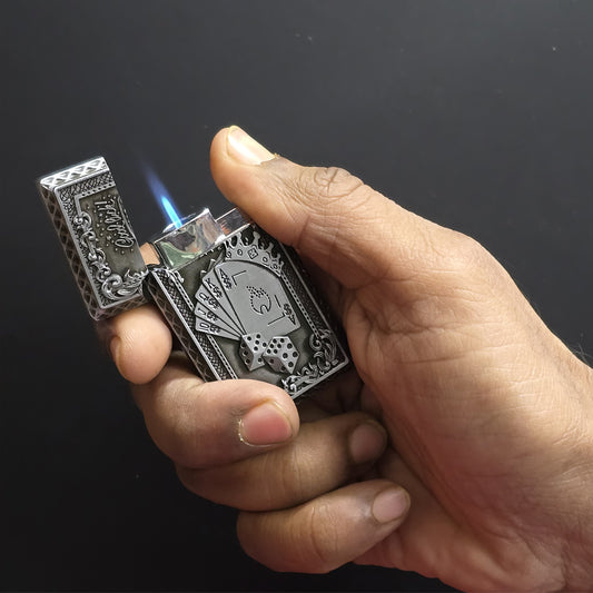 Good Luck Dice Embossed Refillable Cigarette Lighter Silver