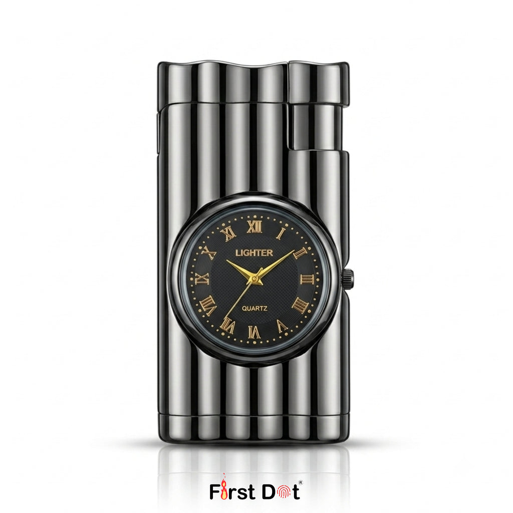 First Dot Vintoro Jet Flame Built-In Analog Watch Lighter