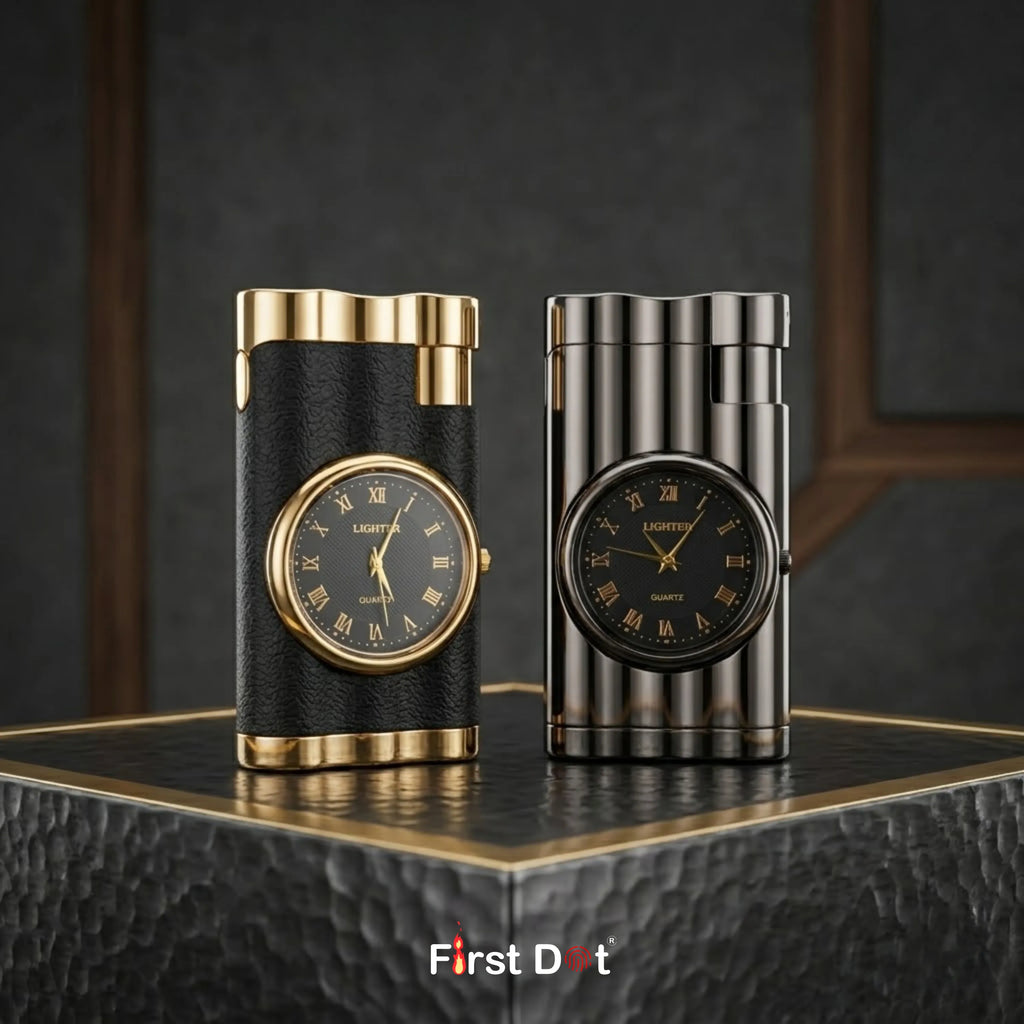 First Dot Vintoro Jet Flame Built-In Analog Watch Lighter