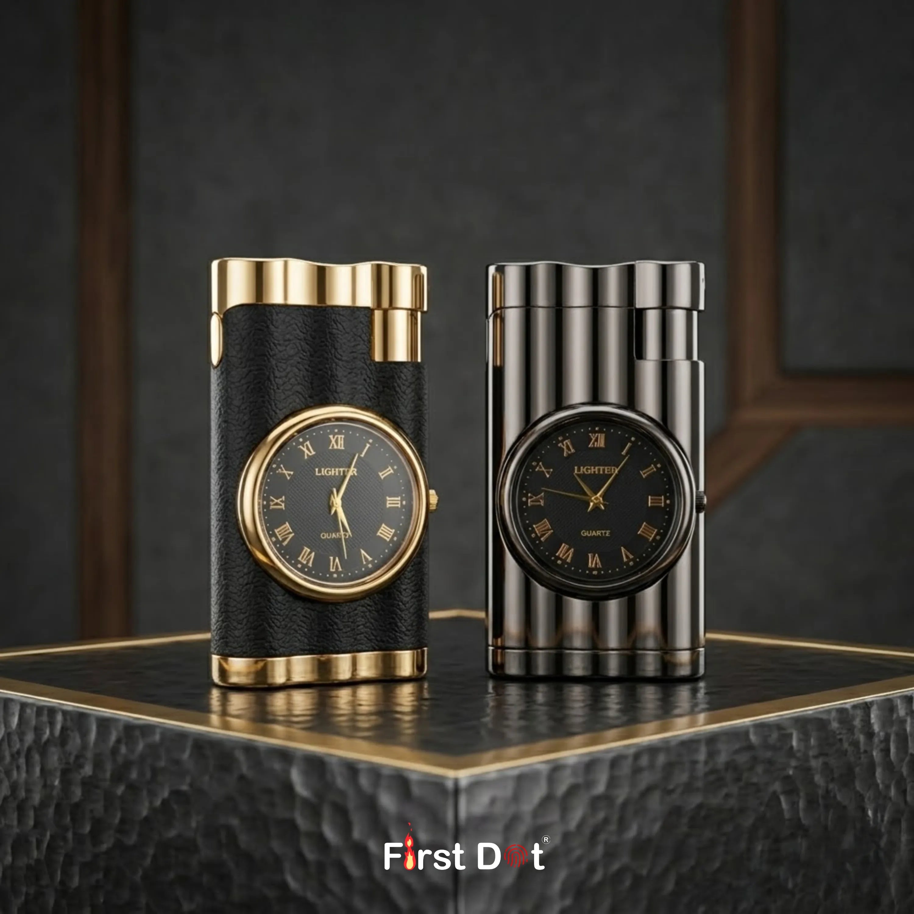 First Dot Vintoro Jet Flame Built-In Analog Watch Lighter