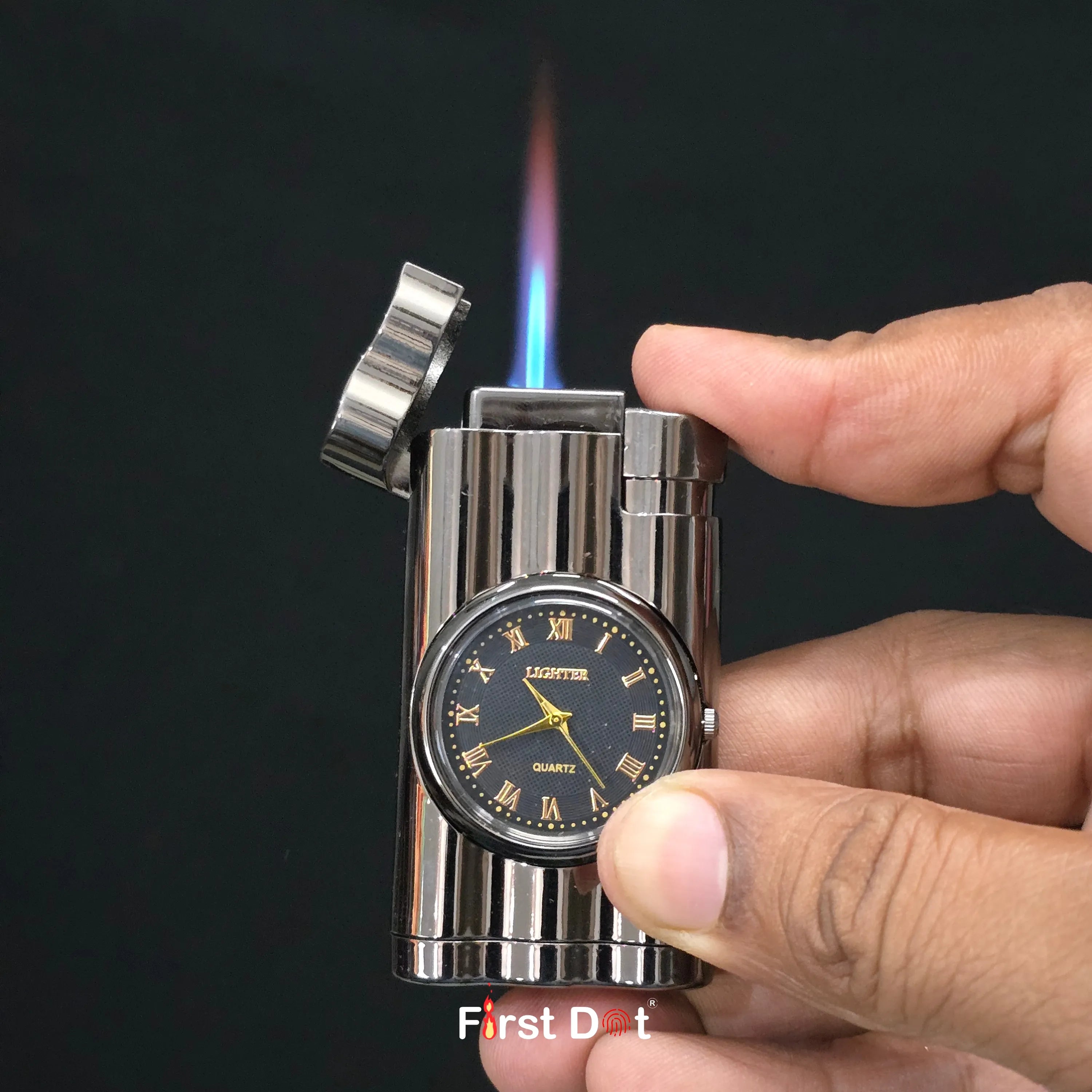 First Dot Vintoro Jet Flame Built-In Analog Watch Lighter