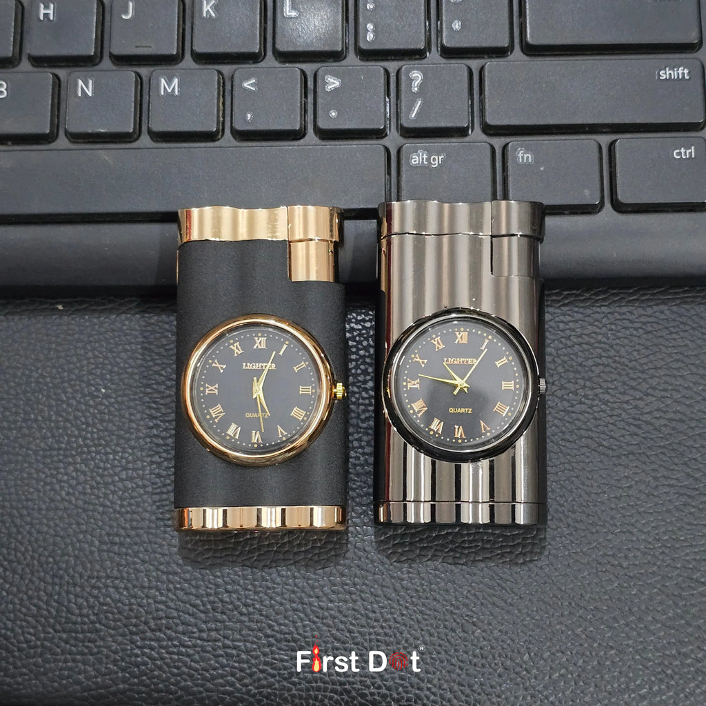 First Dot Vintoro Jet Flame Built-In Analog Watch Lighter