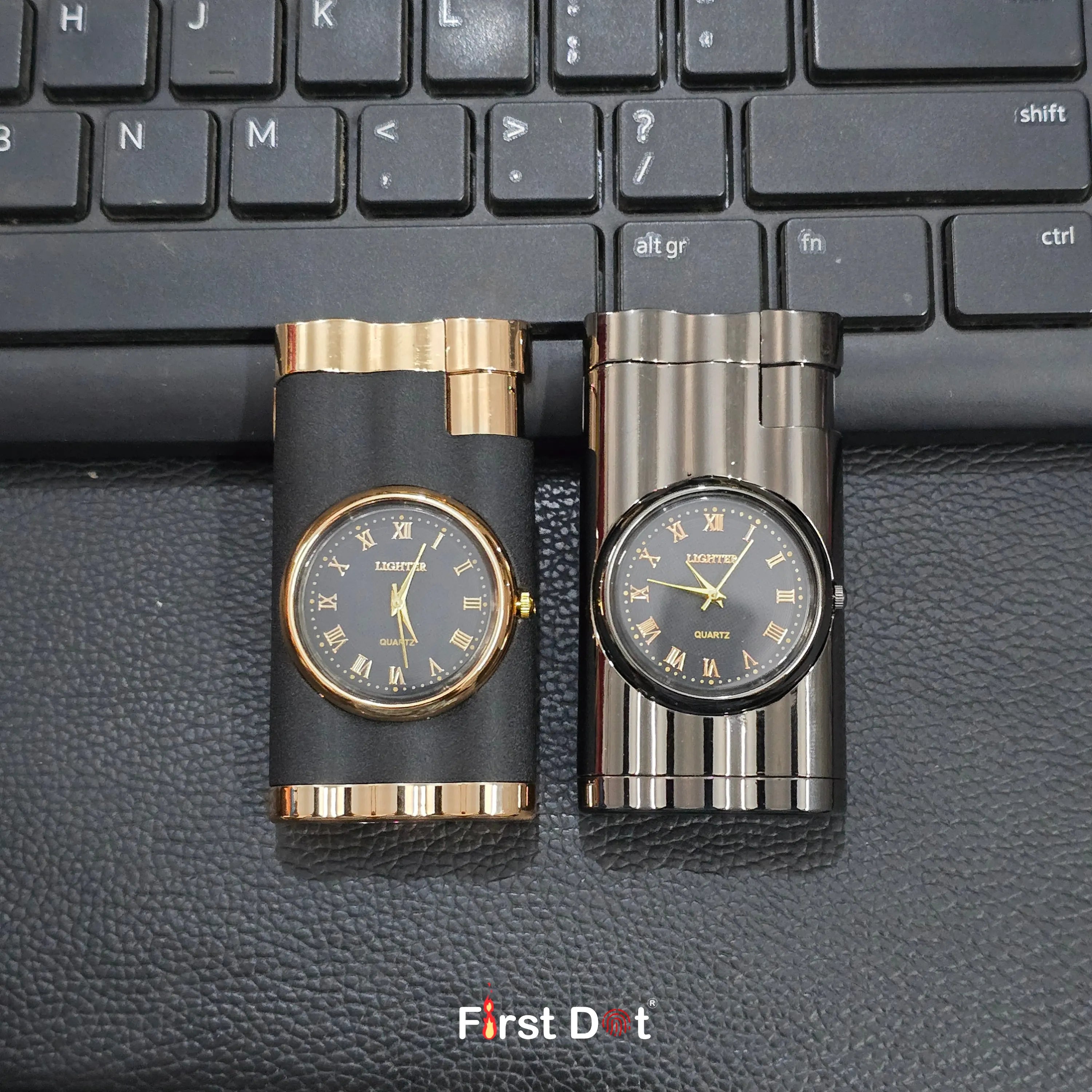 First Dot Vintoro Jet Flame Built-In Analog Watch Lighter