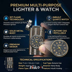 First Dot Vintoro Jet Flame Built-In Analog Watch Lighter