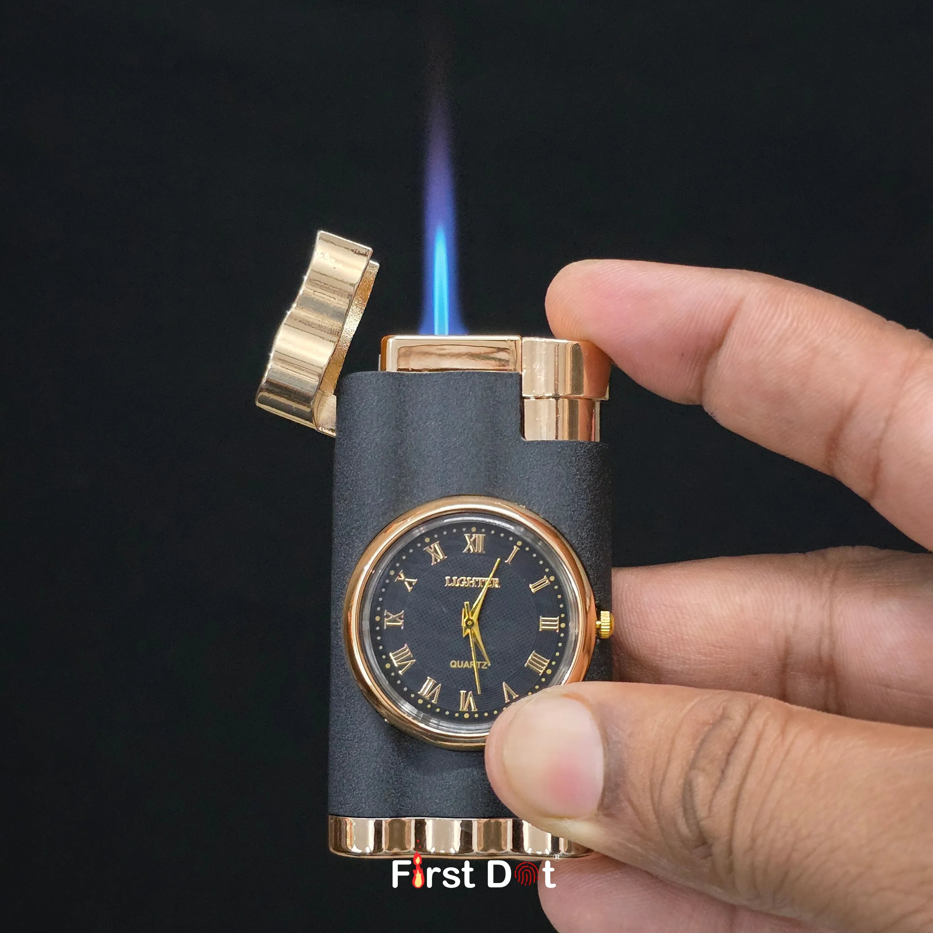 First Dot Vintoro Jet Flame Built-In Analog Watch Lighter