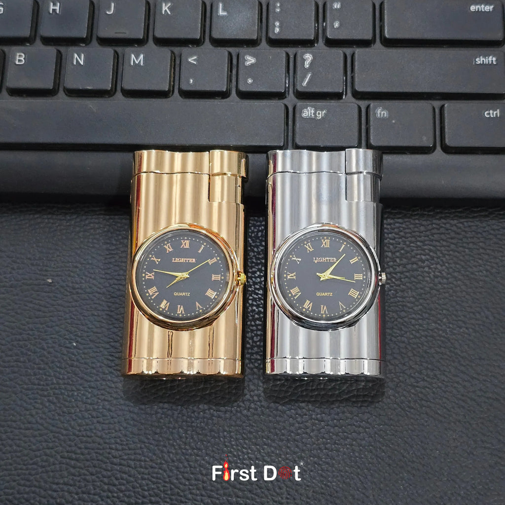 First Dot Vintoro Jet Flame Built-In Quartz Analog Watch Lighter