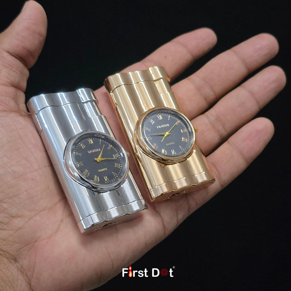 First Dot Vintoro Jet Flame Built-In Quartz Analog Watch Lighter