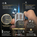 First Dot Vintoro Jet Flame Built-In Quartz Analog Watch Lighter