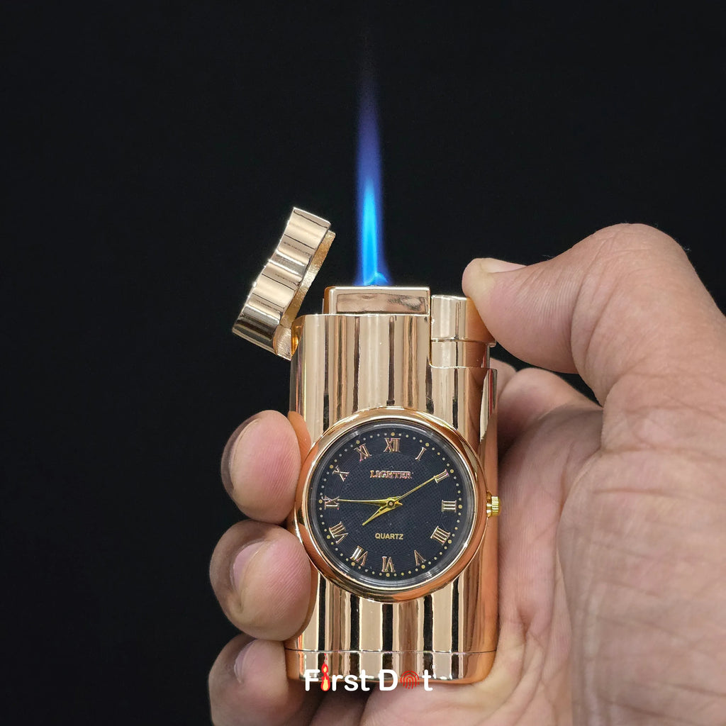 First Dot Vintoro Jet Flame Built-In Quartz Analog Watch Lighter