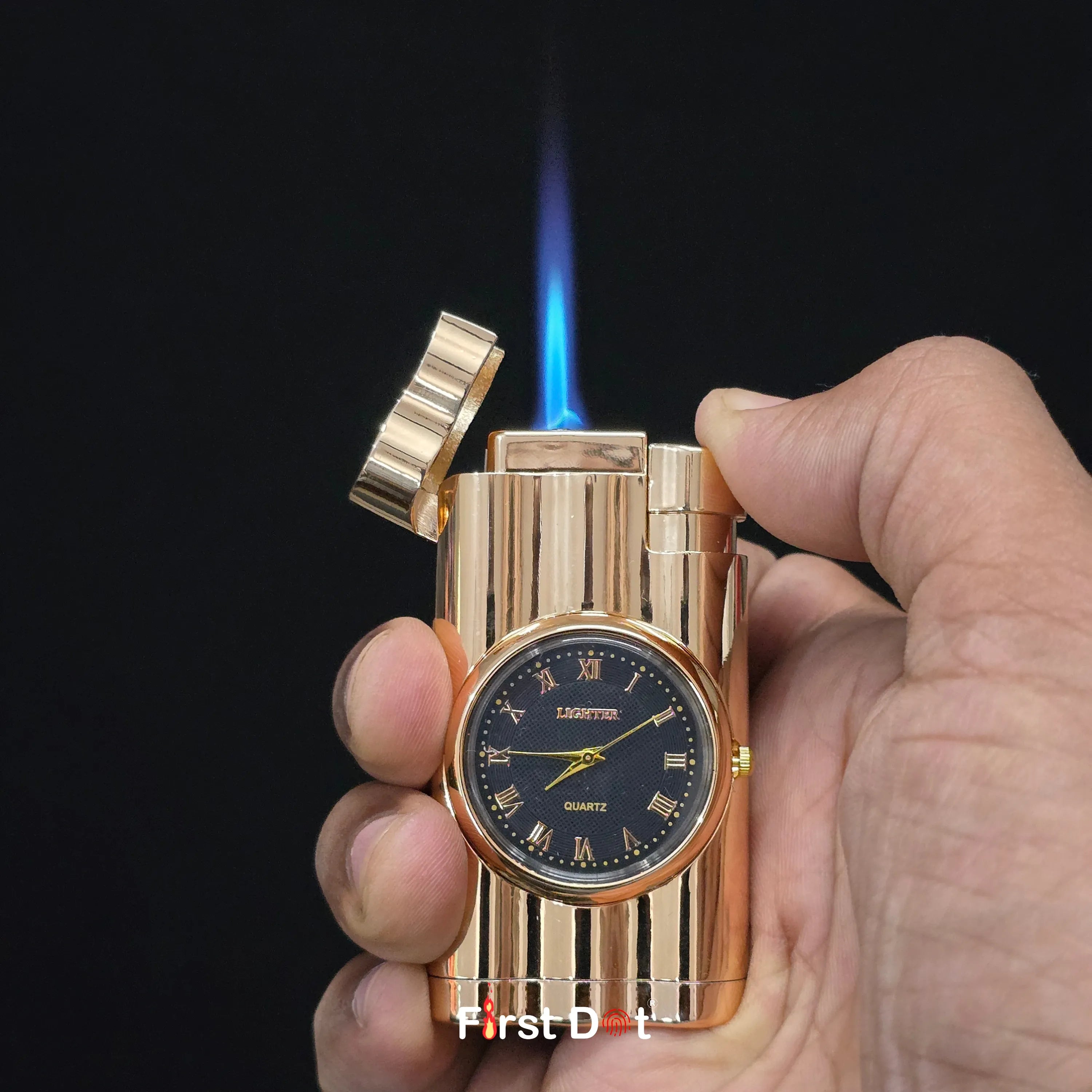 First Dot Vintoro Jet Flame Built-In Quartz Analog Watch Lighter