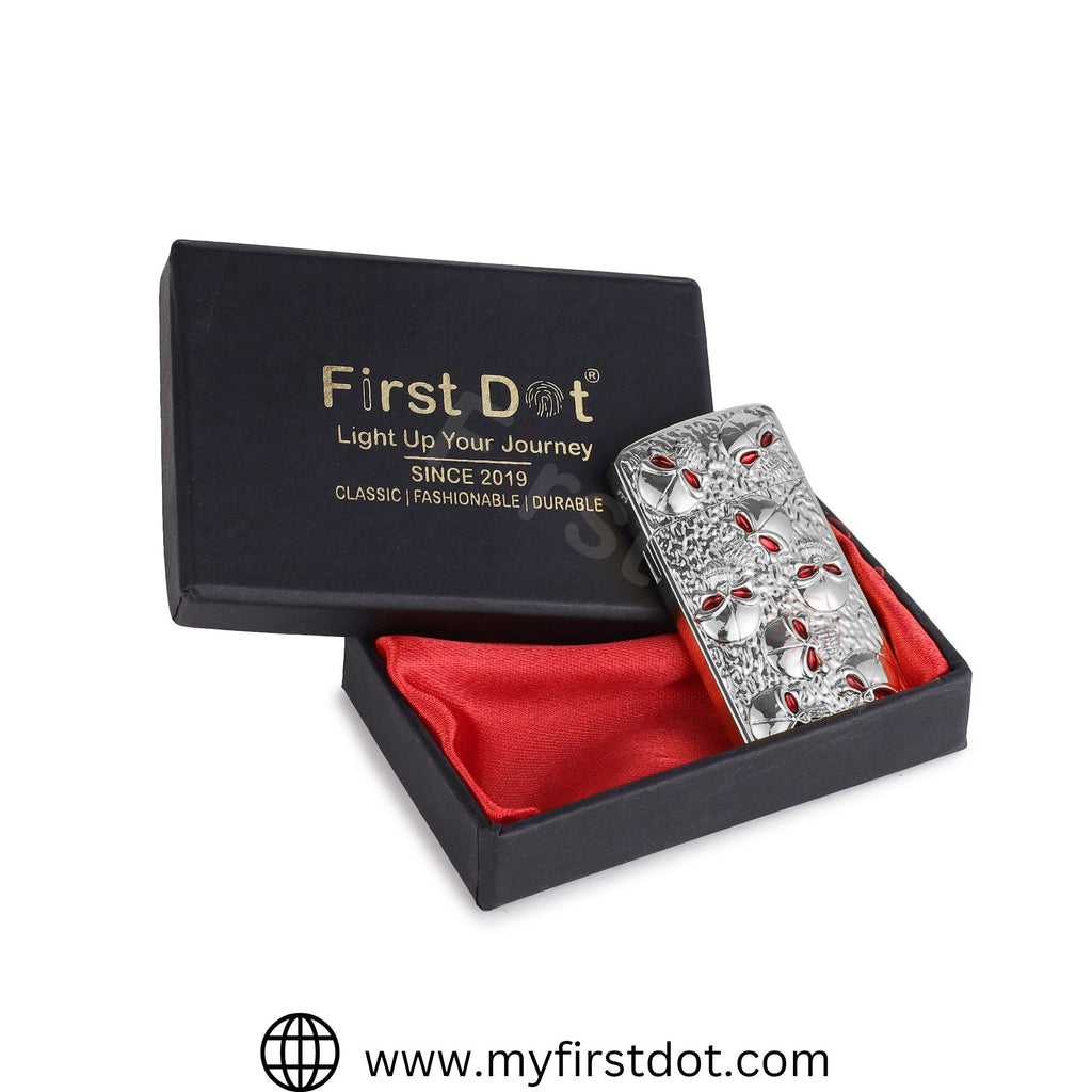 First Dot Skull Embossed Jet Flame Lighter | Windproof Cigarette Lighter