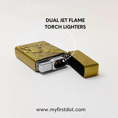 Wolf Engraved Dual Jet Flame Lighter
