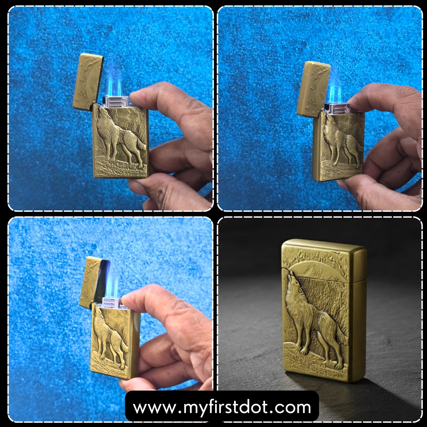 Wolf Engraved Dual Jet Flame Lighter