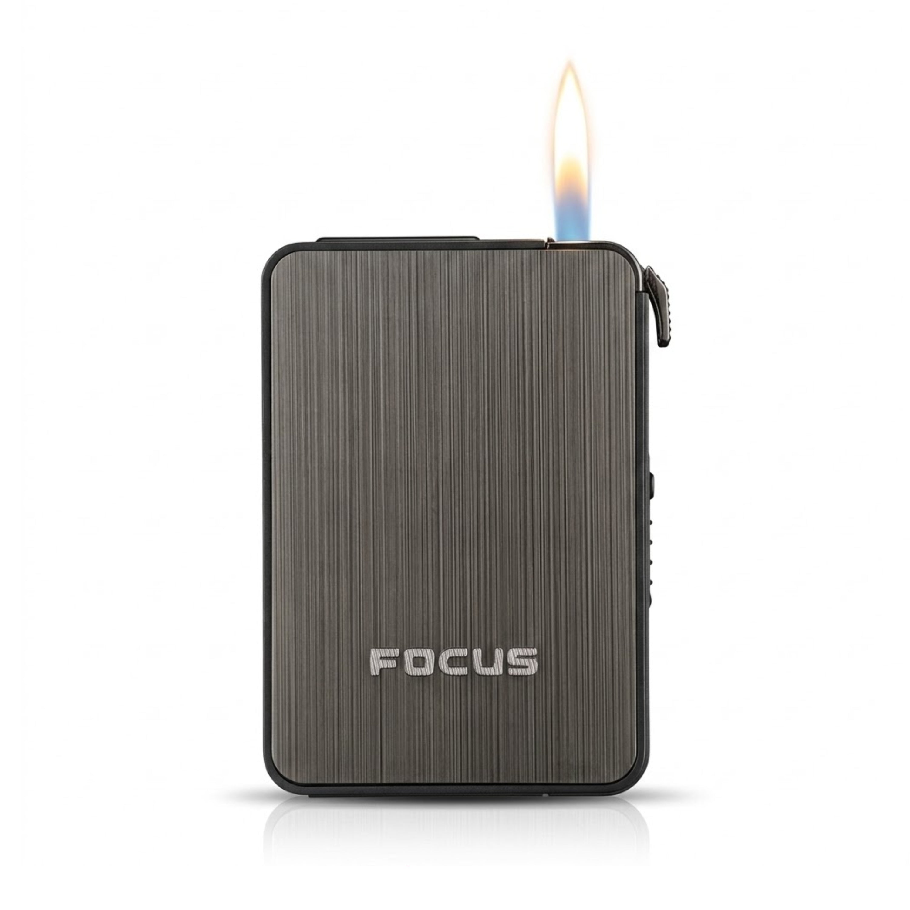 Focus lighter with flame on a white background
