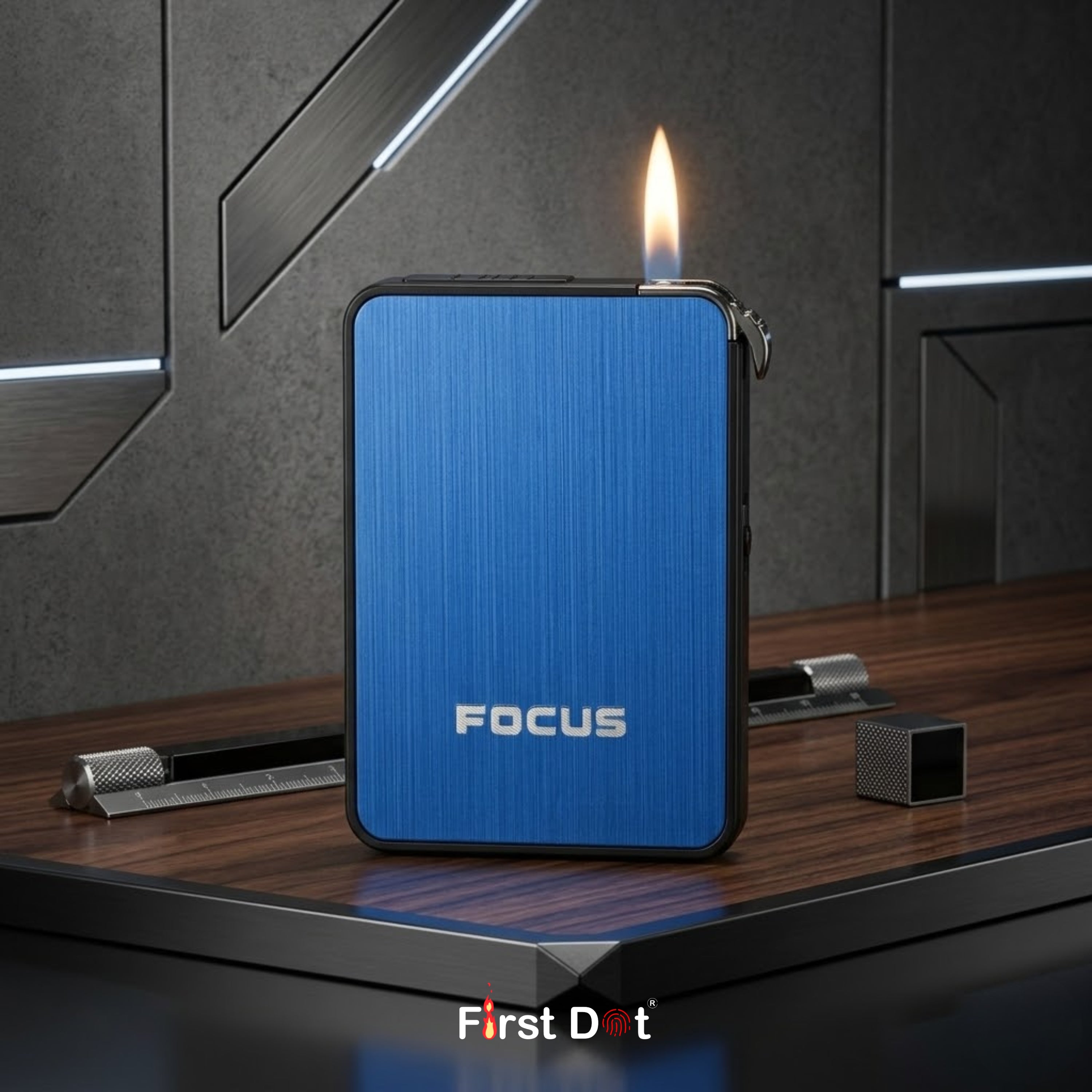 focus ultra thin cigarette case Automatic Dispenser with Built in Torch Lighter FOCUS Portable Metal Cigarette Boxes