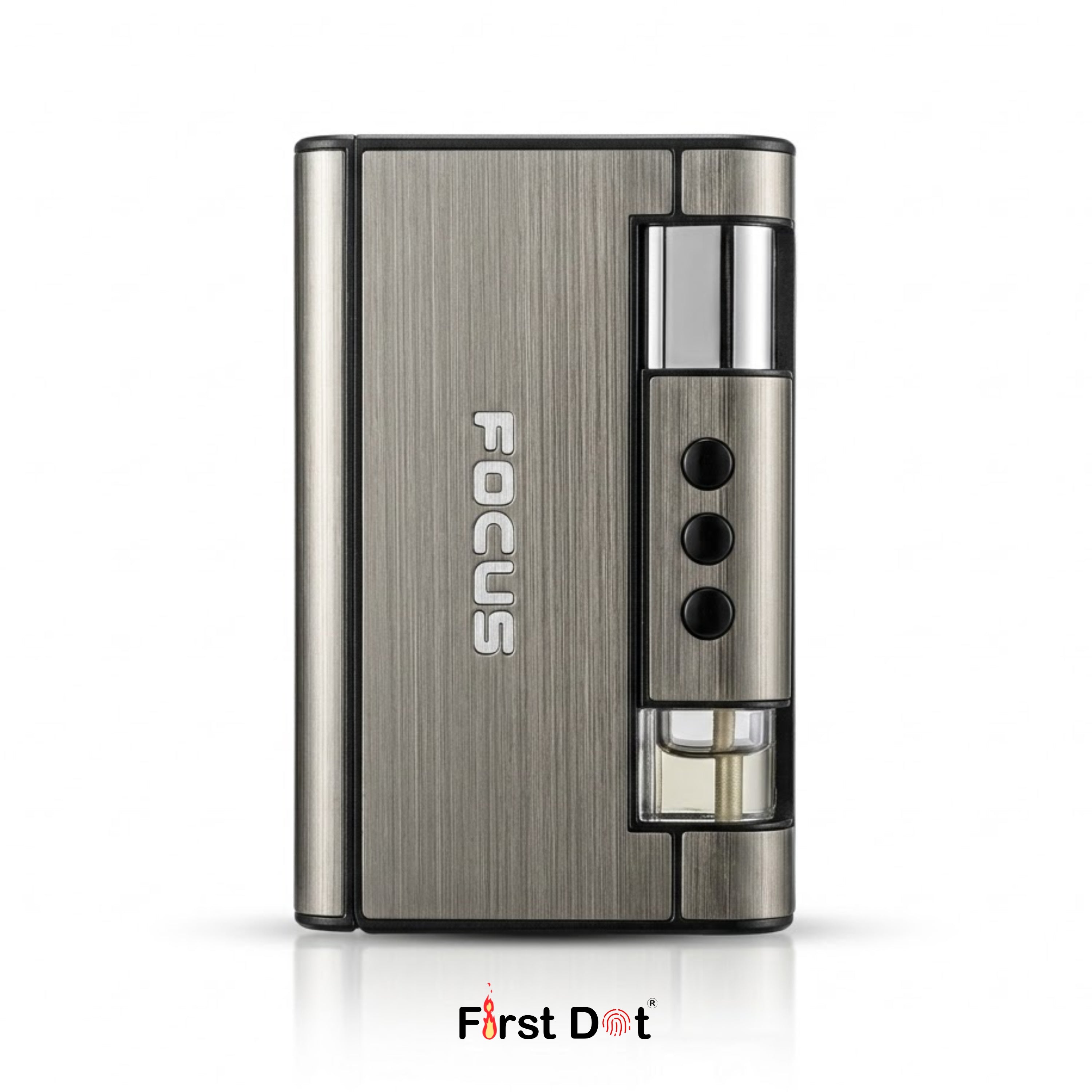 Focus Aluminium Pop-Up Cigarette Case with Jet Flame Lighter – First Dot