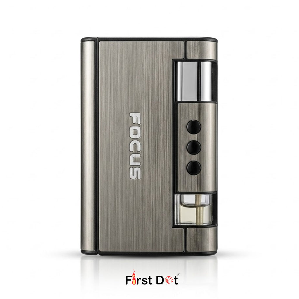 Focus Aluminium Pop-Up Cigarette Case with Jet Flame Lighter