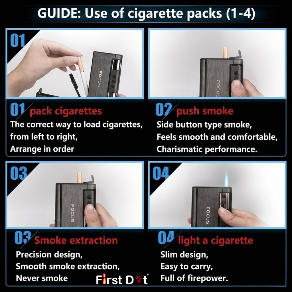 Focus Aluminium Pop-Up Cigarette Case with Jet Flame Lighter