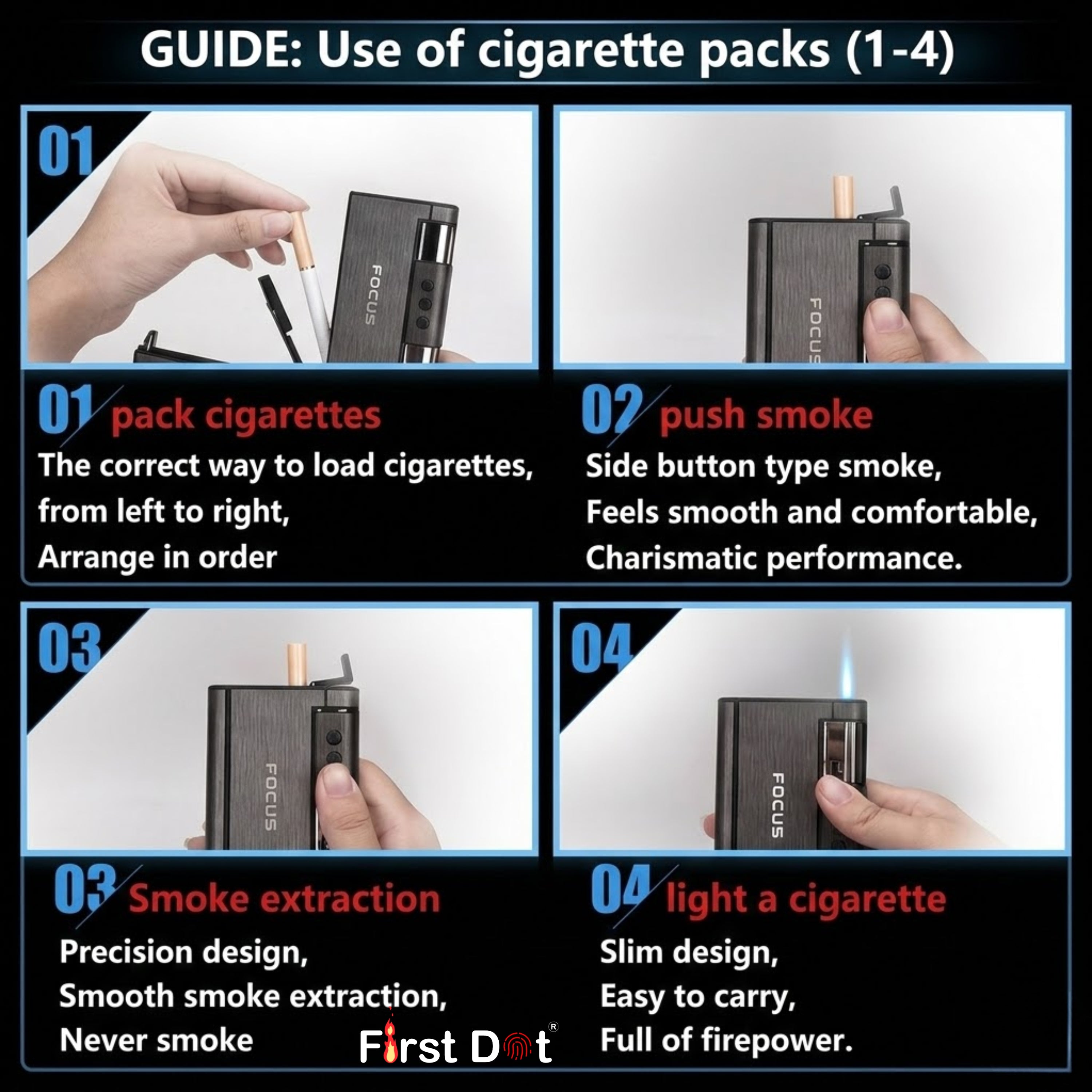 Focus Aluminium Pop-Up Cigarette Case with Jet Flame Lighter