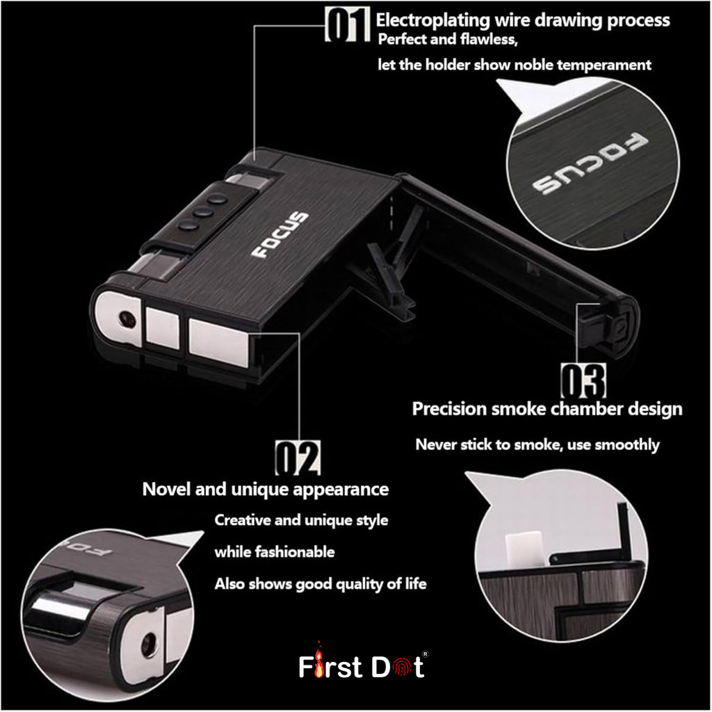 Focus Aluminium Pop-Up Cigarette Case with Jet Flame Lighter