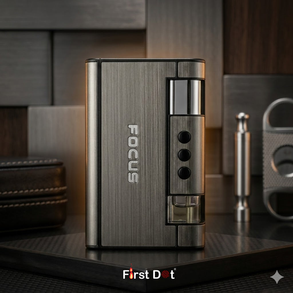 Focus Aluminium Pop-Up Cigarette Case with Jet Flame Lighter