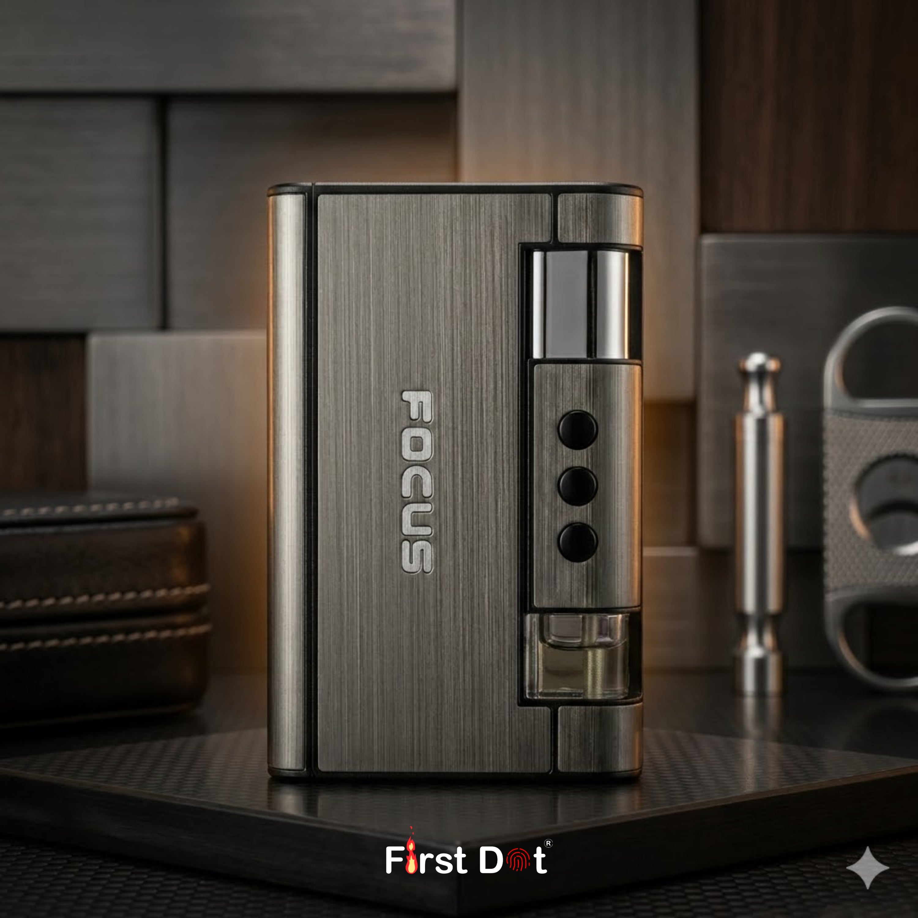 Focus Aluminium Pop-Up Cigarette Case with Jet Flame Lighter