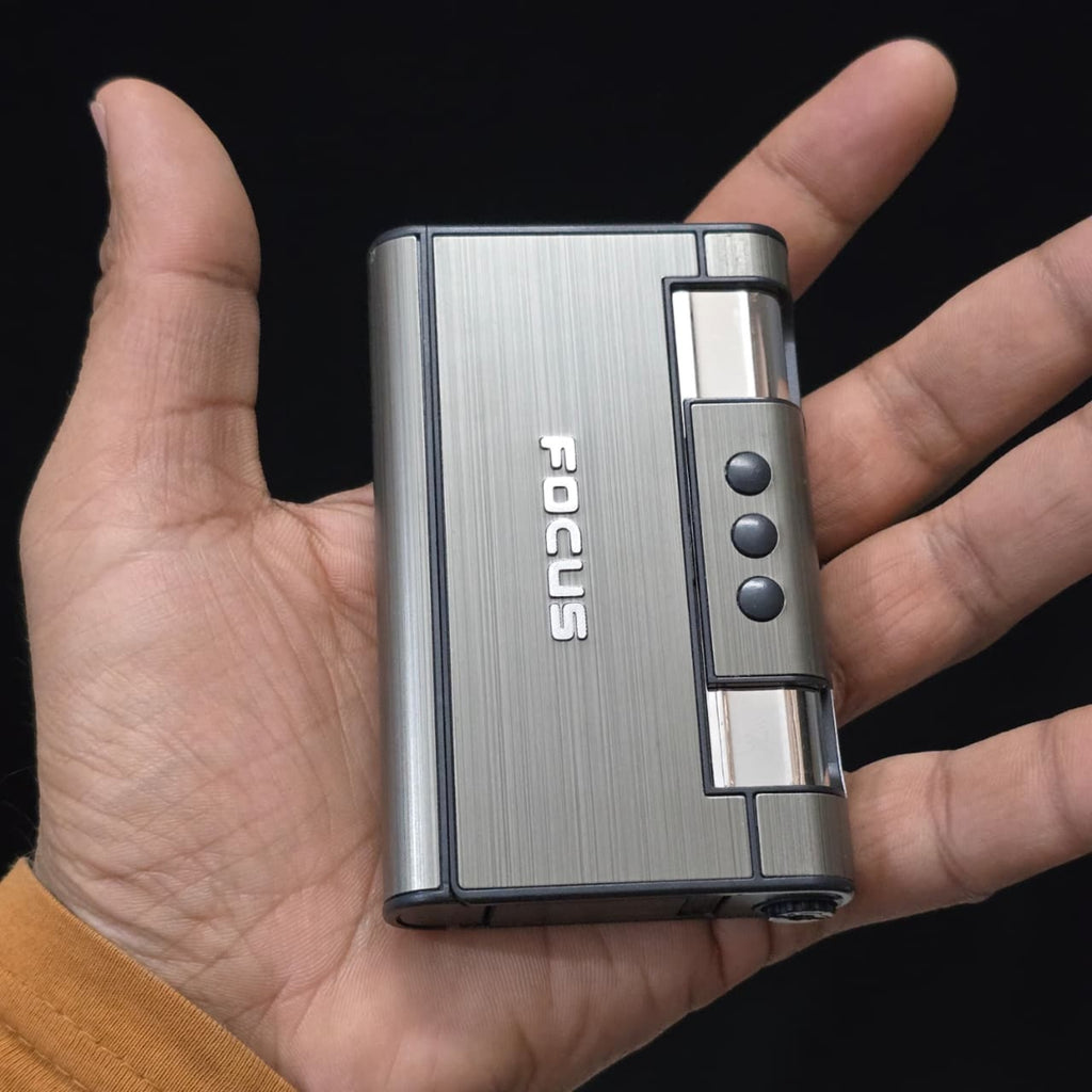 Focus Aluminium Pop-Up Cigarette Case with Jet Flame Lighter