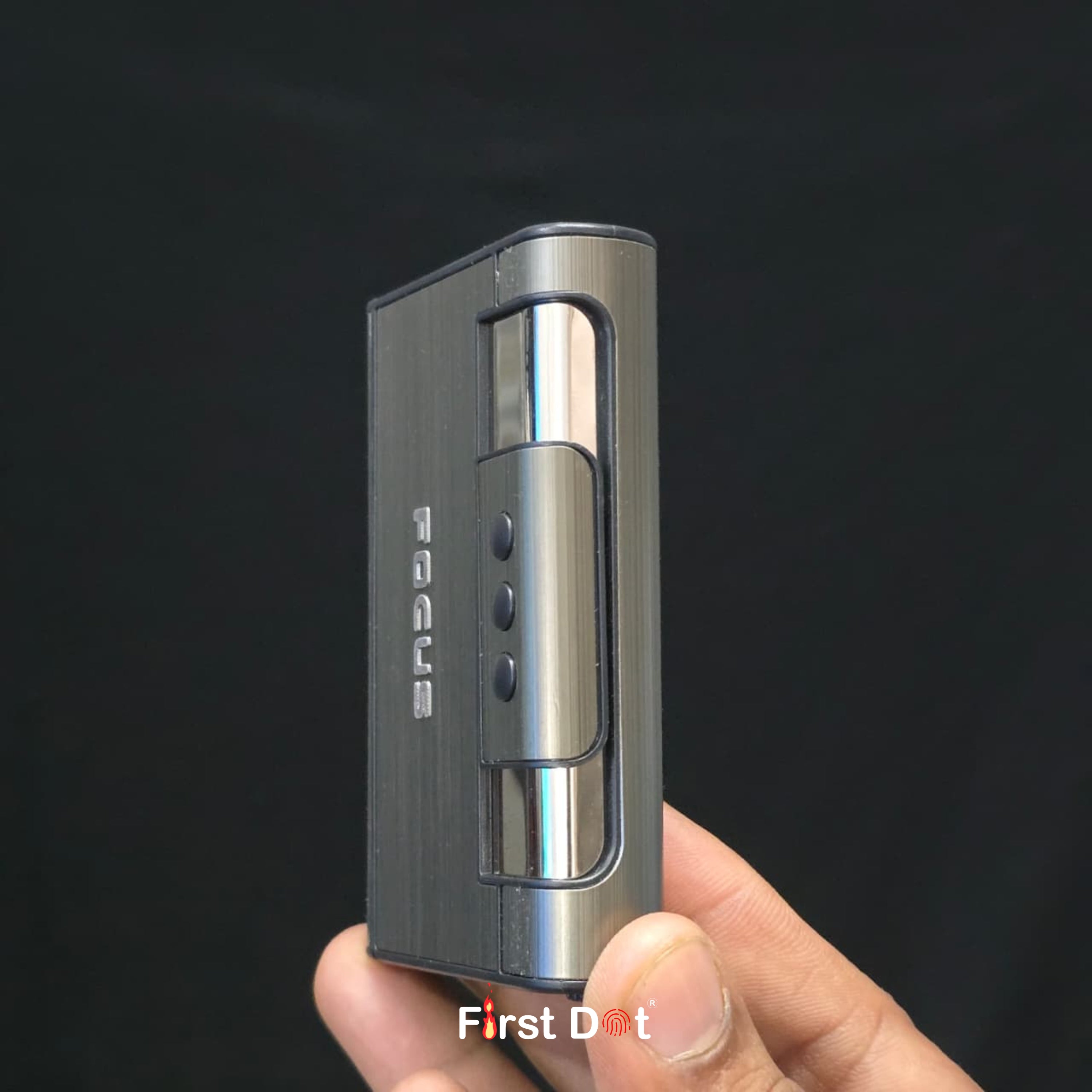 Focus Aluminium Pop-Up Cigarette Case with Jet Flame Lighter