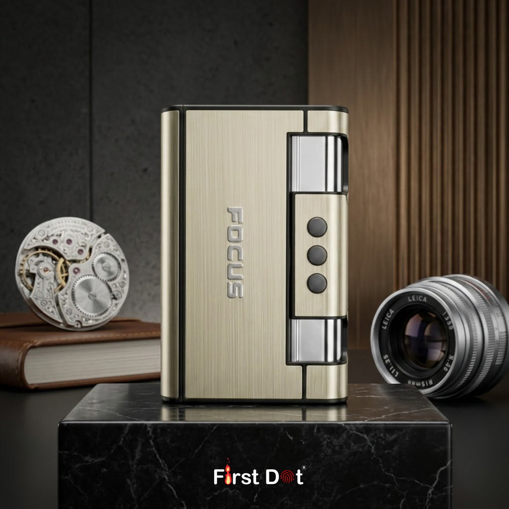 Focus Jet Flame Cigarette Case with Built-in Lighter