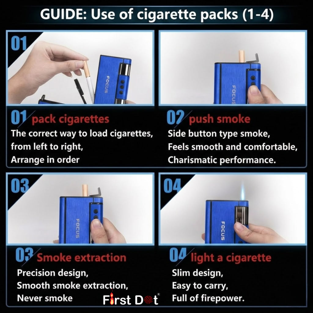 Focus 2-in-1 Aluminium Cigarette Case with Jet Flame Lighter