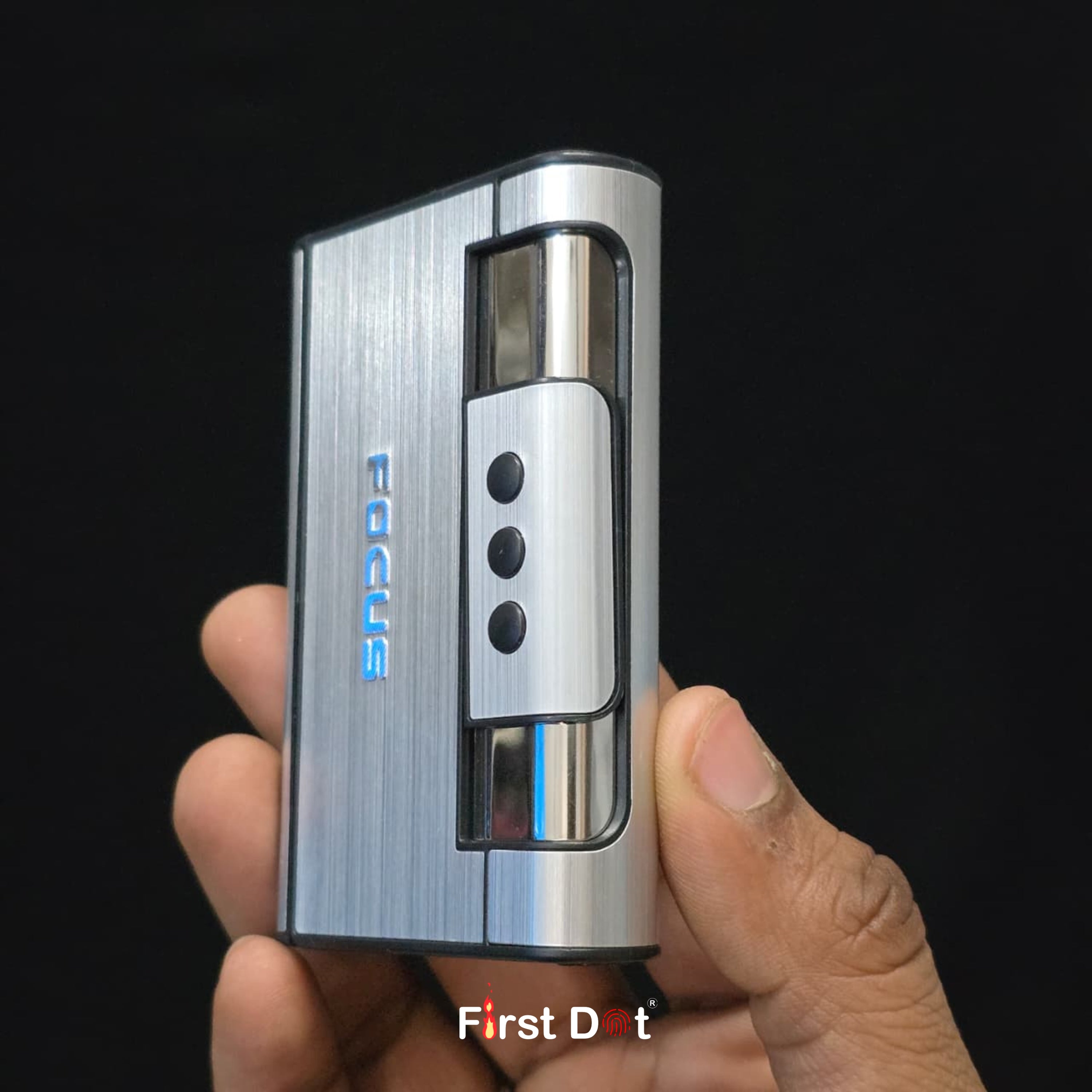 Focus Pocket Cigarette Case with Jet Flame Lighter – Aluminium