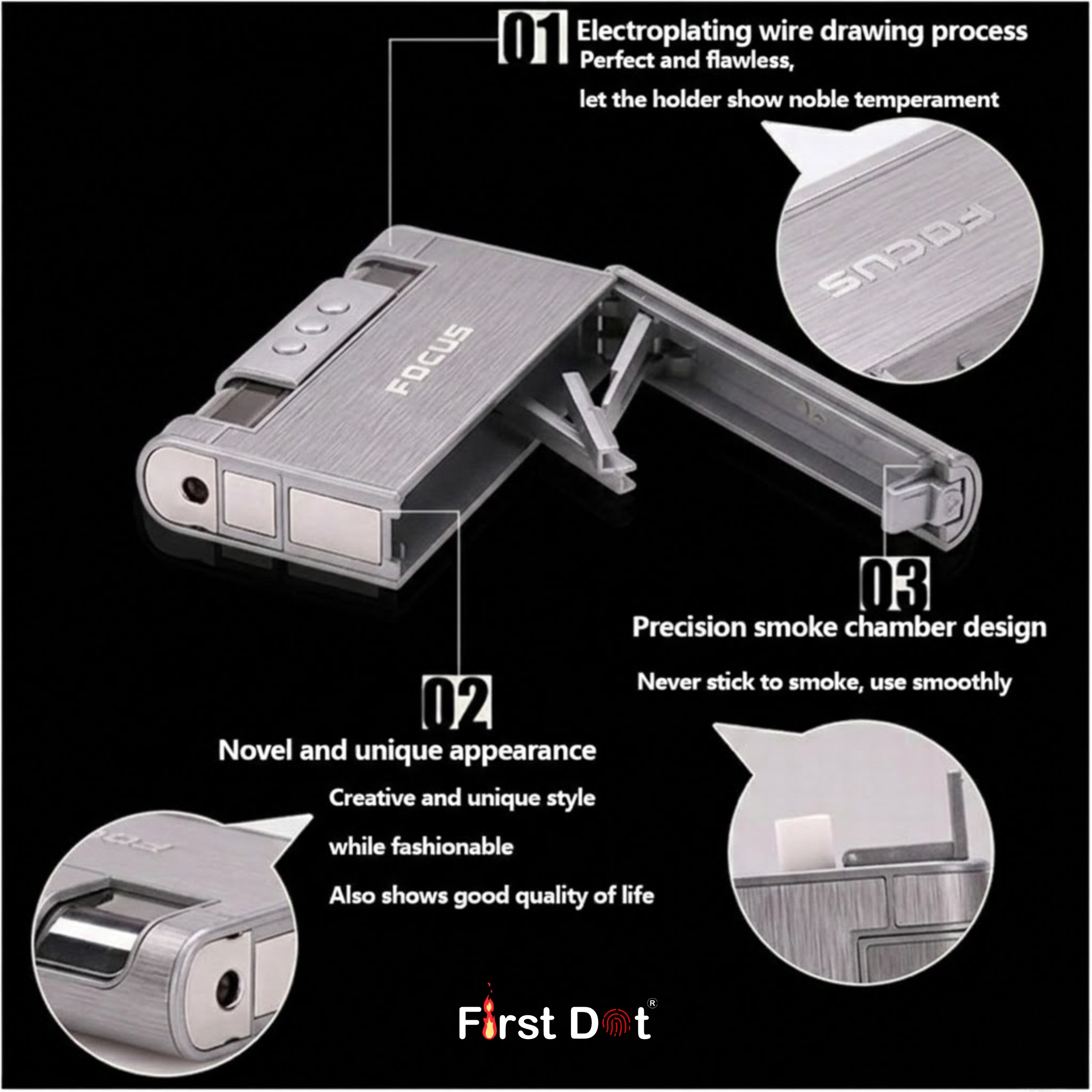 Focus Pocket Cigarette Case with Jet Flame Lighter – Aluminium