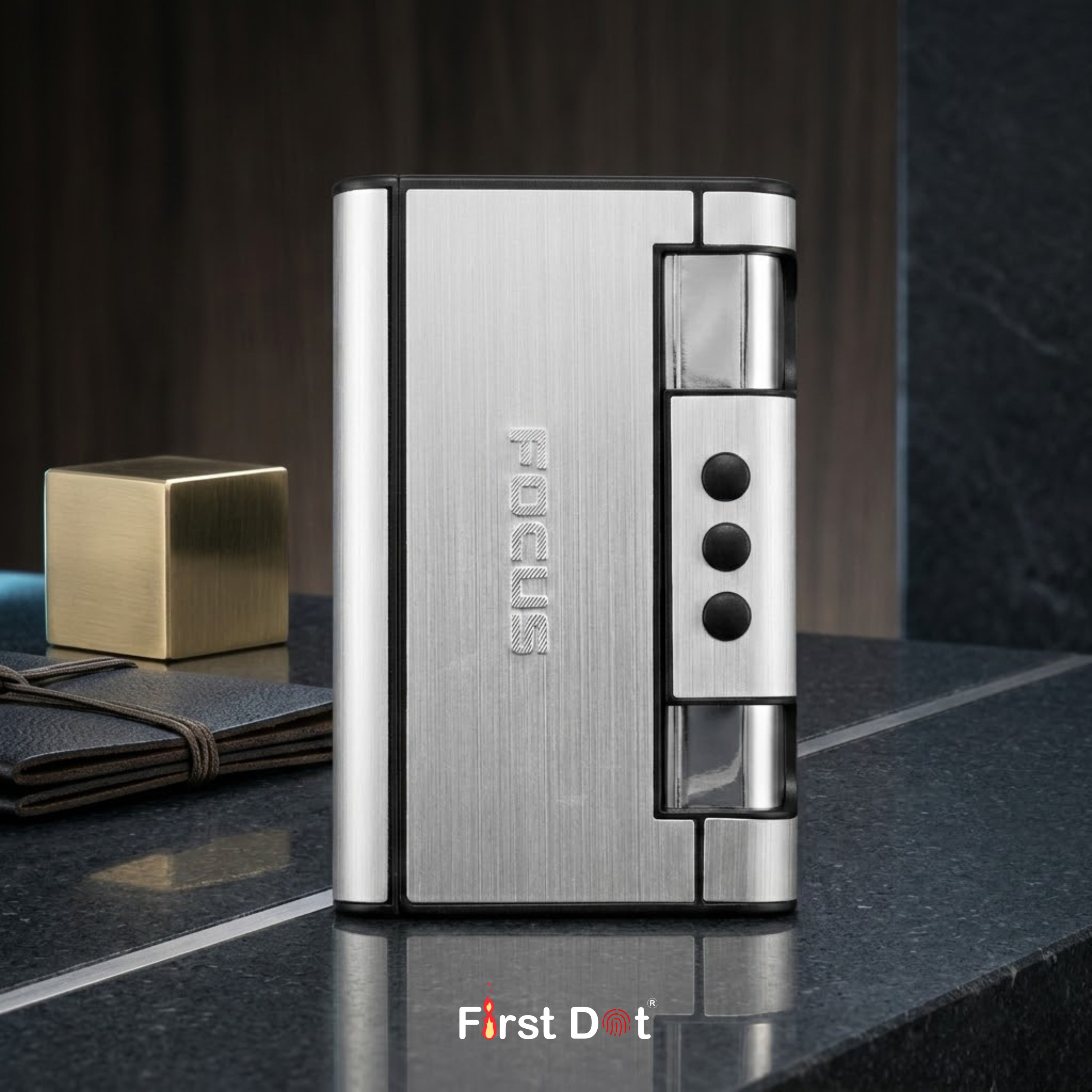 Focus Pocket Cigarette Case with Jet Flame Lighter – Aluminium