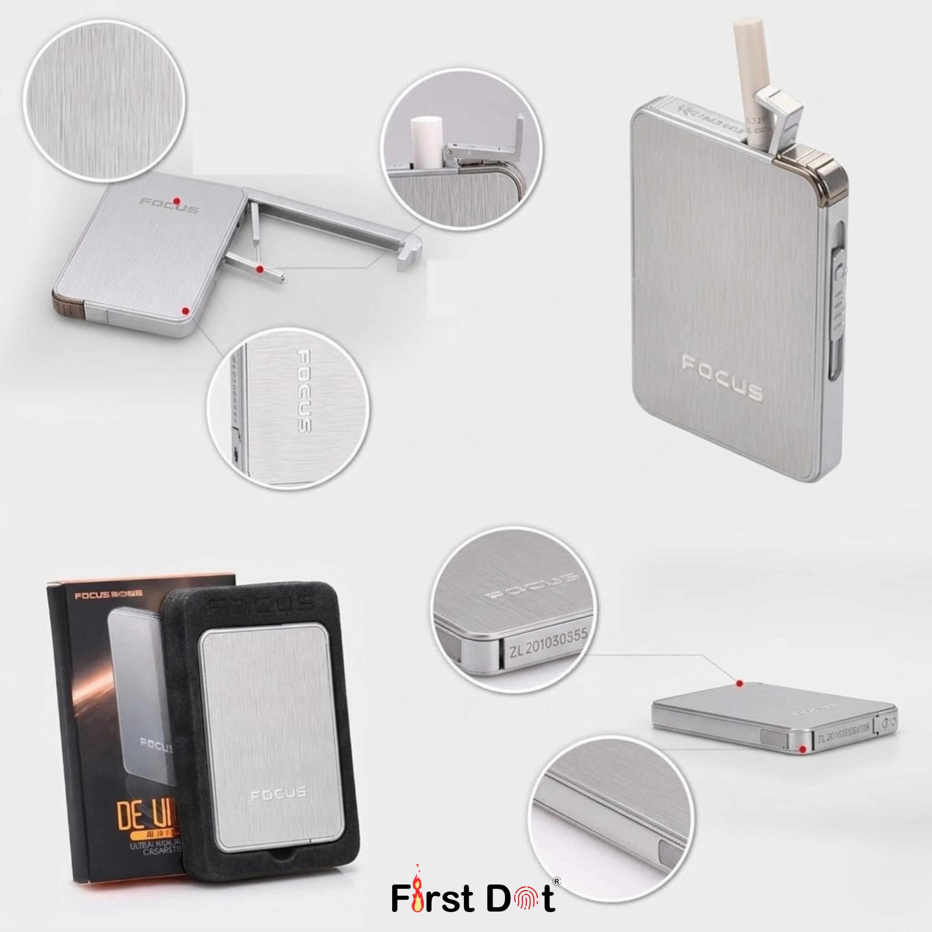 Focus Ultra-Slim Cigarette Case with Lighter