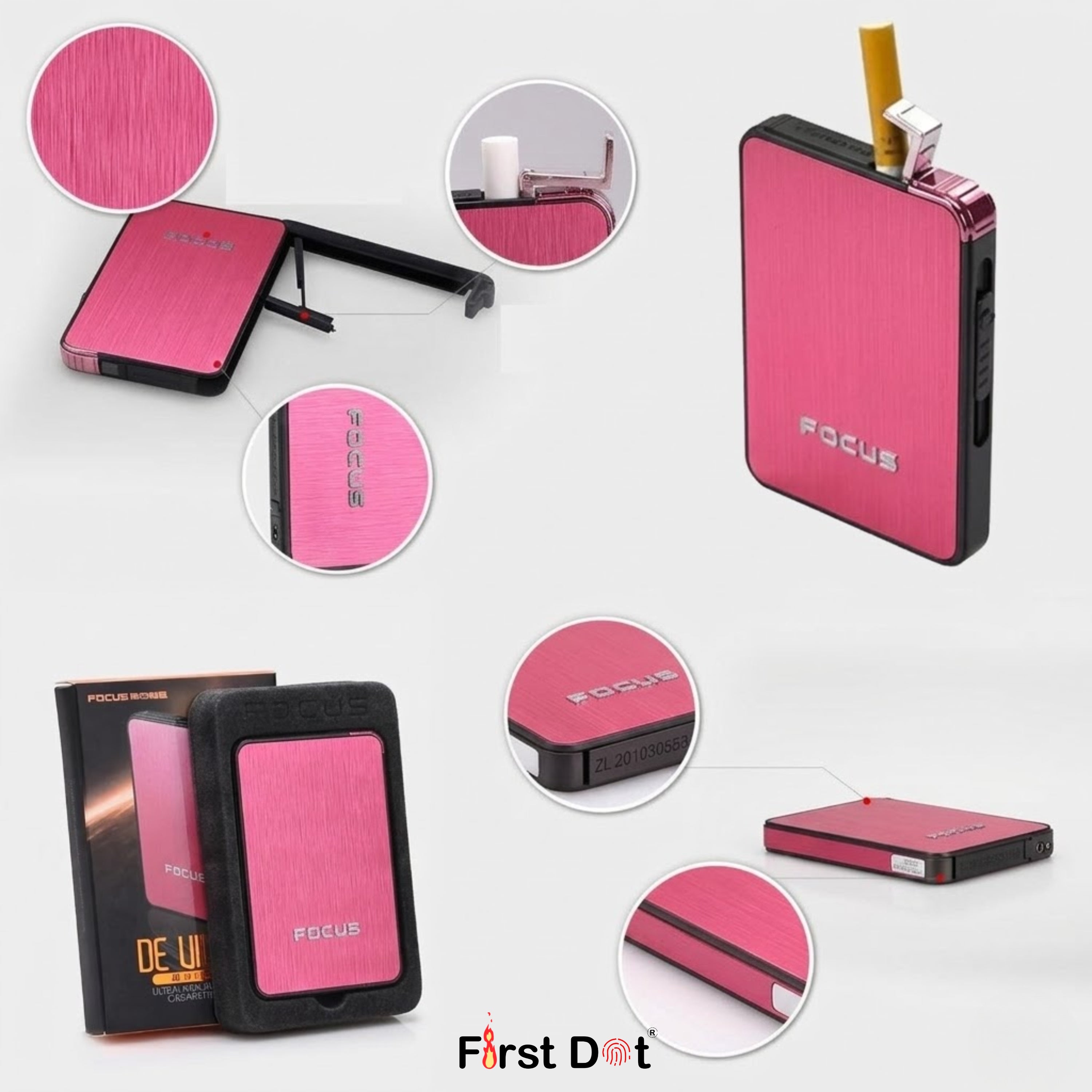 Focus Automatic Cigarette Case Lighter – Windproof Butane Metal Cigarette Holder for Men