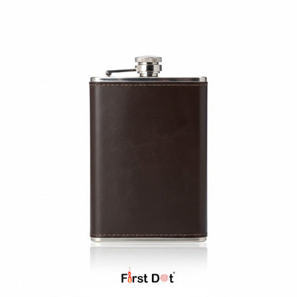 Brown Leather Wrapped Hip Flask | Pocket Flask for Travel 9oz