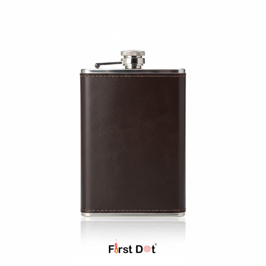 Brown Leather Wrapped Hip Flask | Pocket Flask for Travel 9oz
