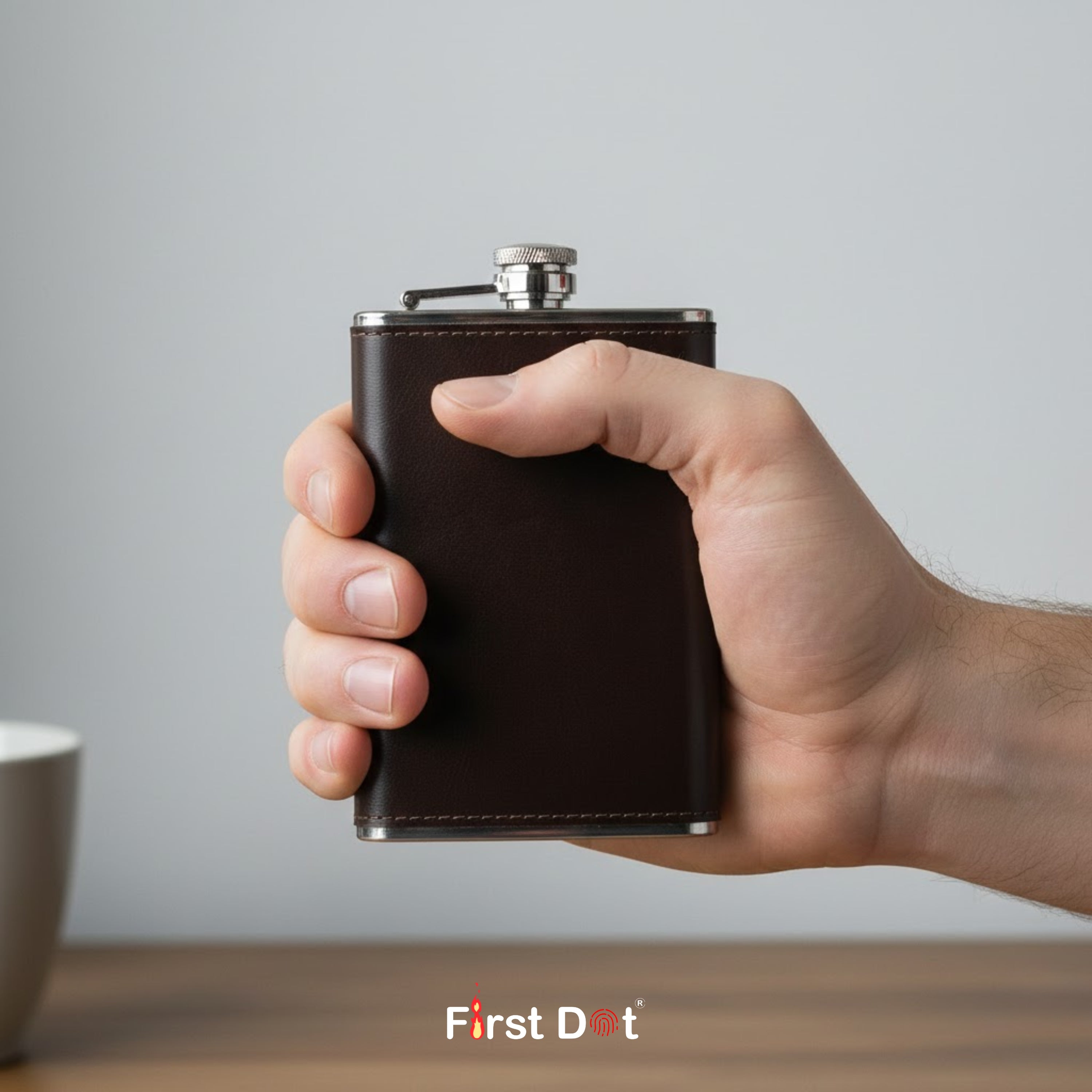 Brown Leather Wrapped Hip Flask | Pocket Flask for Travel 9oz