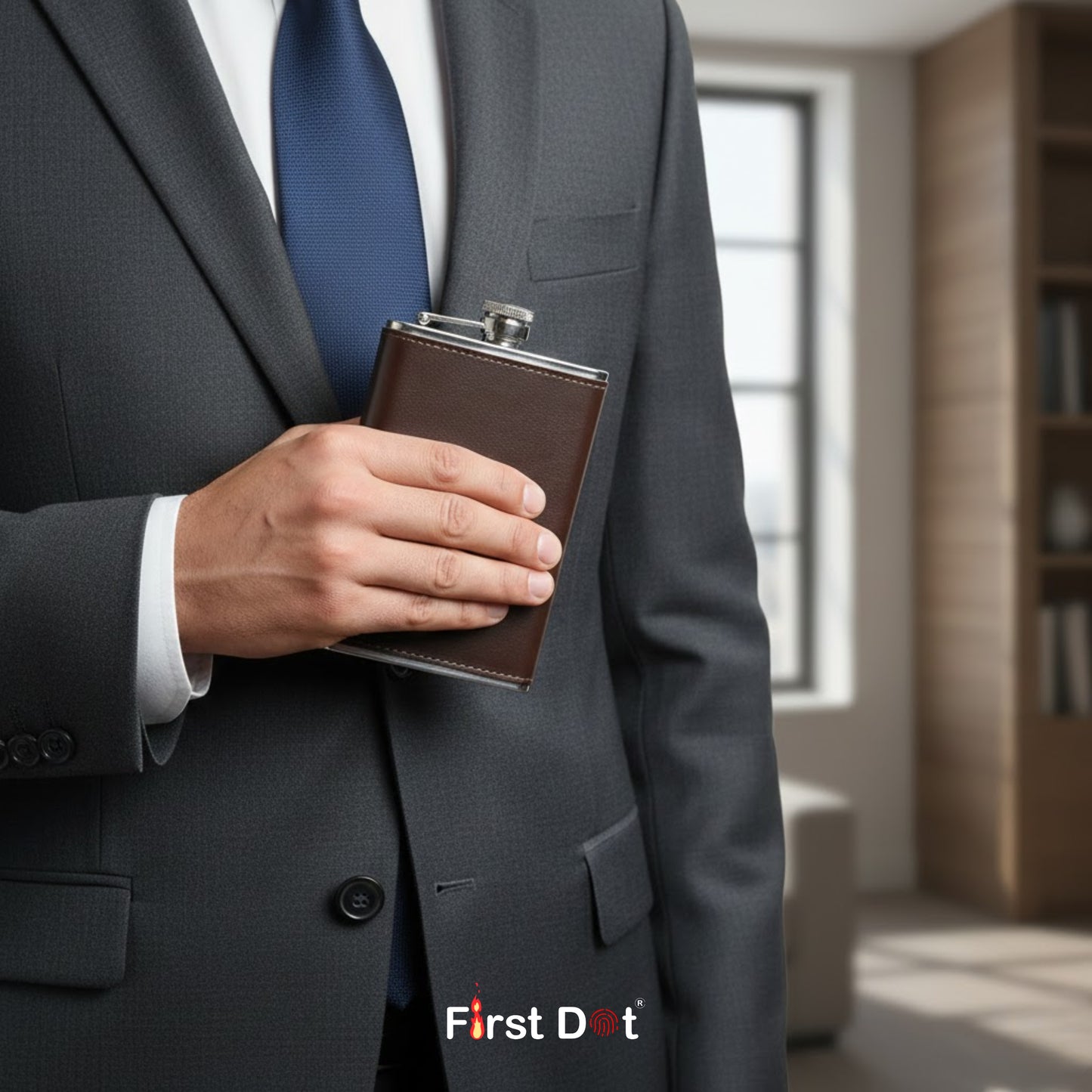 Brown Leather Wrapped Hip Flask | Pocket Flask for Travel 9oz