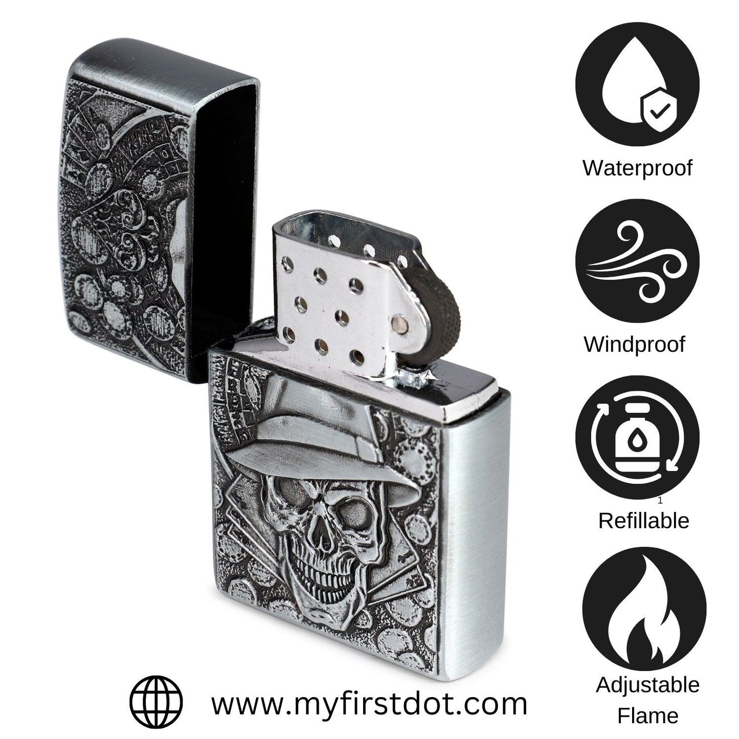 Gambling Skull Luxury Windproof Lighter Gift for Men - Pocket Lighter | First Dot