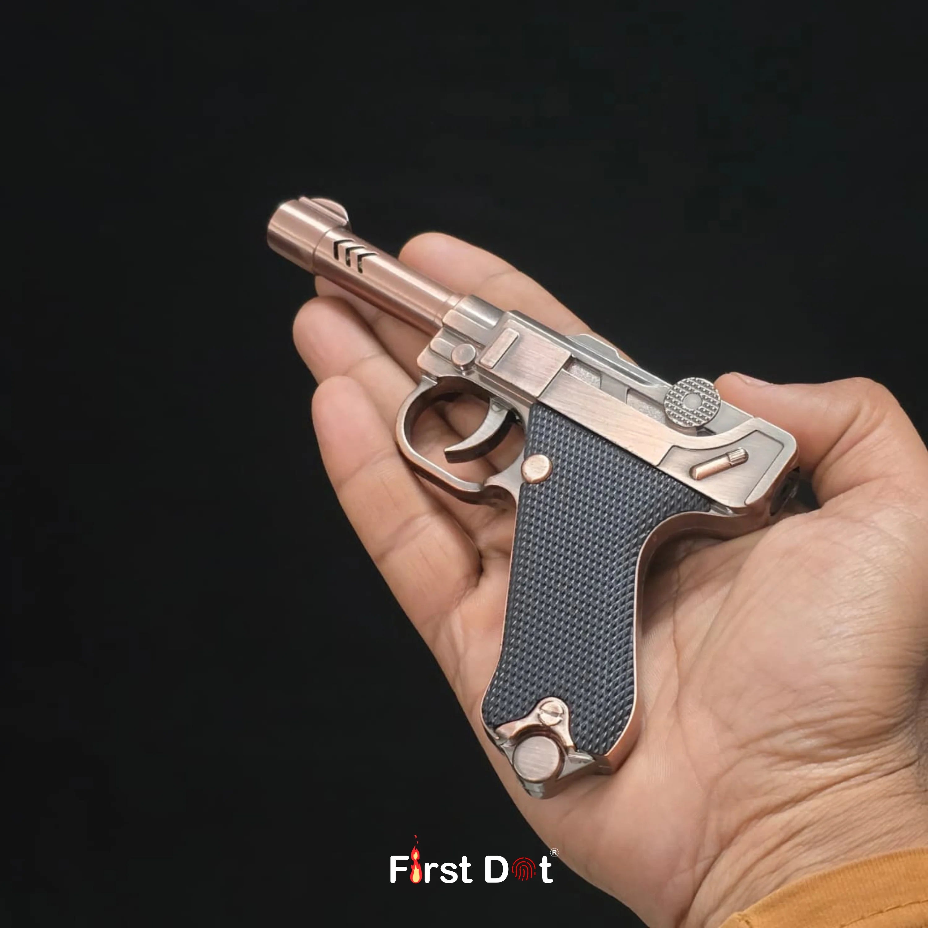 German Vintage P08 Pistol Lighter Jet Flame Refillable Metal Body