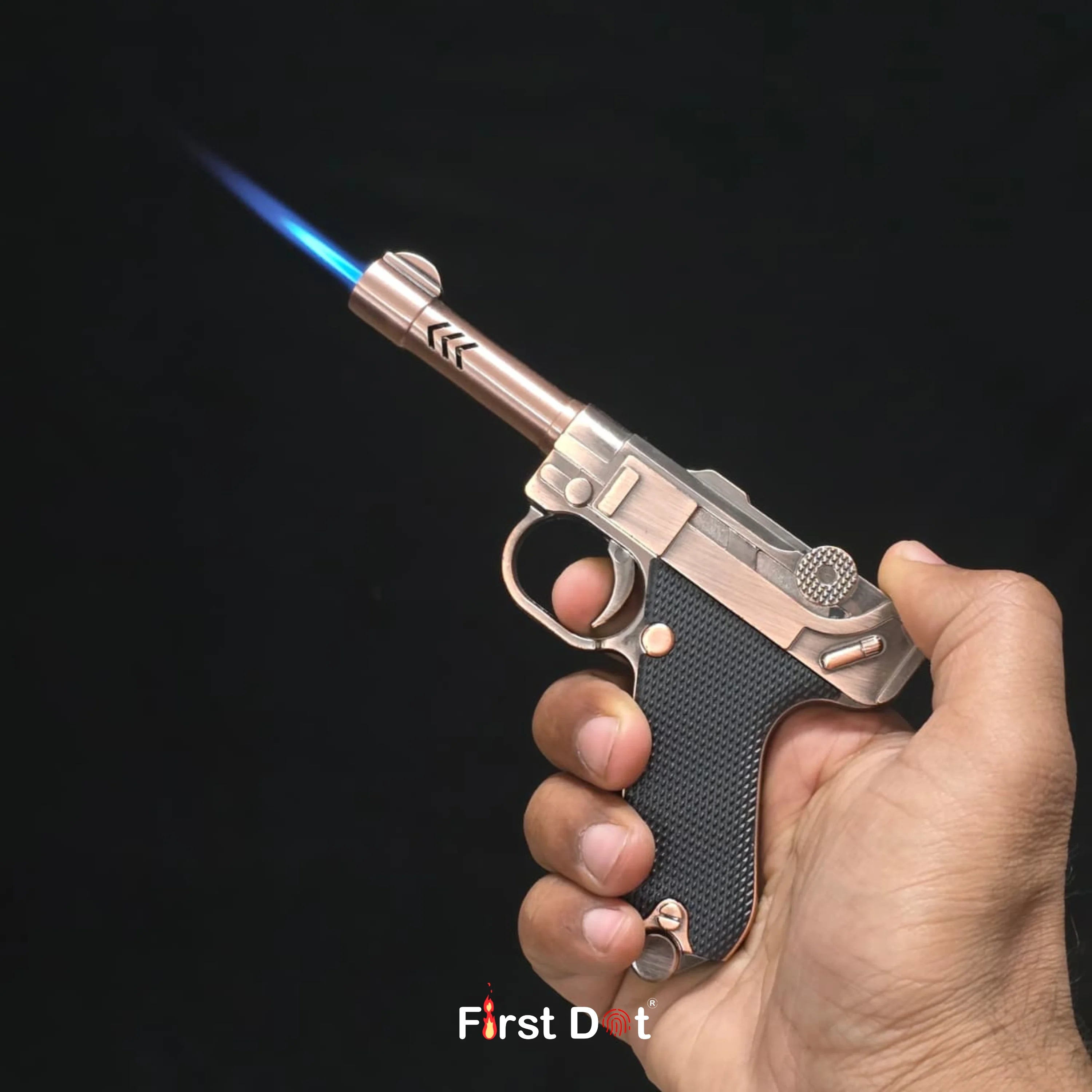 German Vintage P08 Pistol Lighter Jet Flame Refillable Metal Body