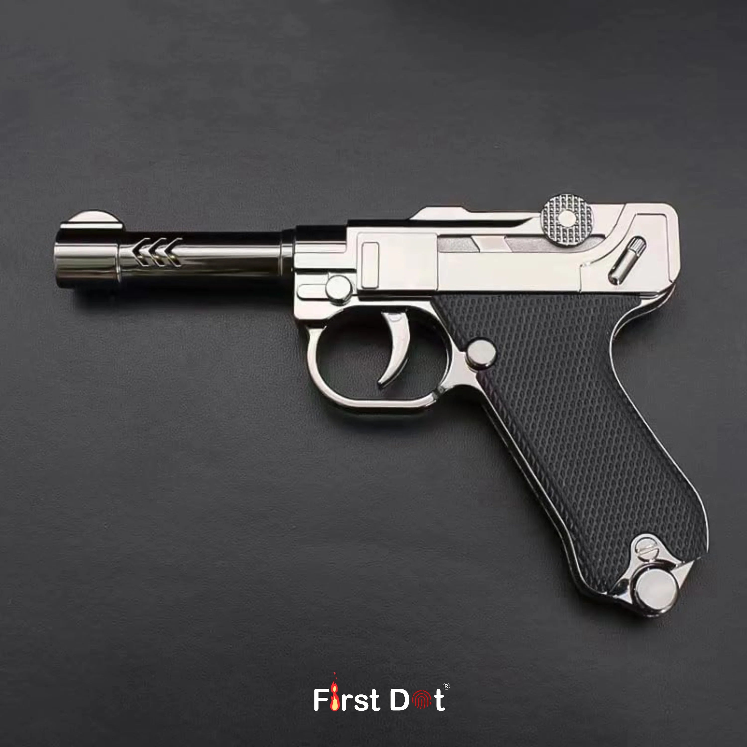 German Vintage P08 Pistol Lighter Jet Flame Refillable Metal Body