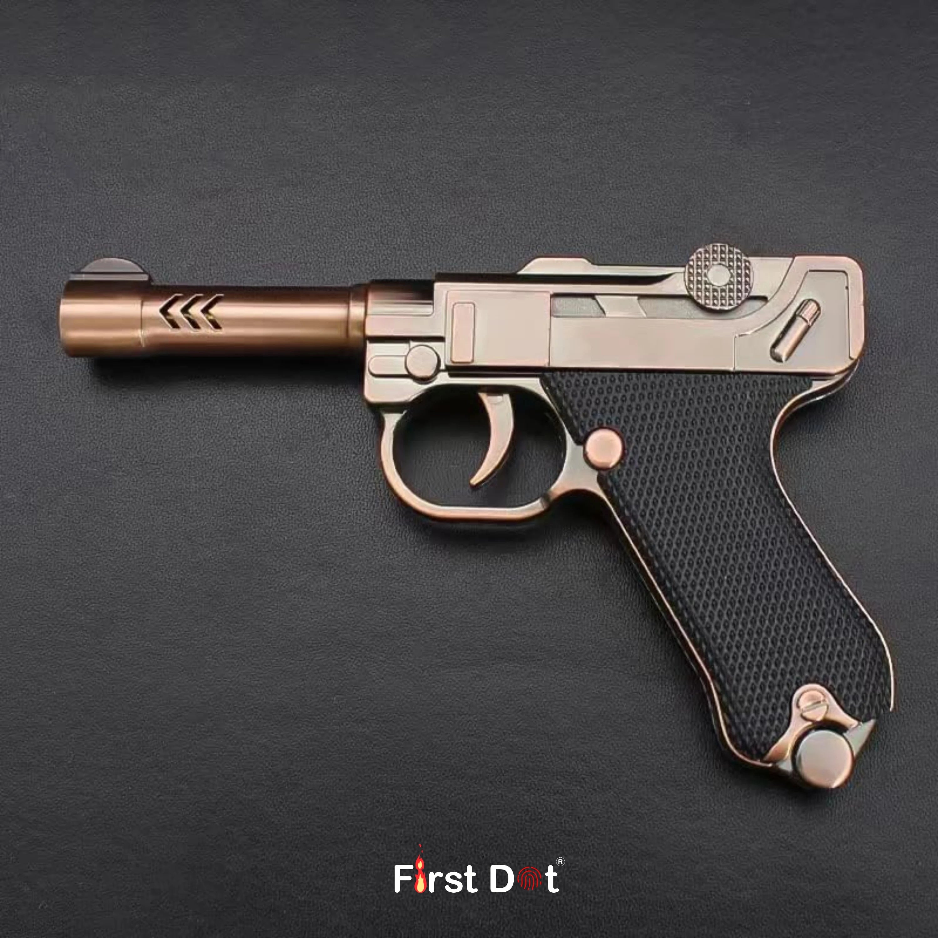 German Vintage P08 Pistol Lighter Jet Flame Refillable Metal Body